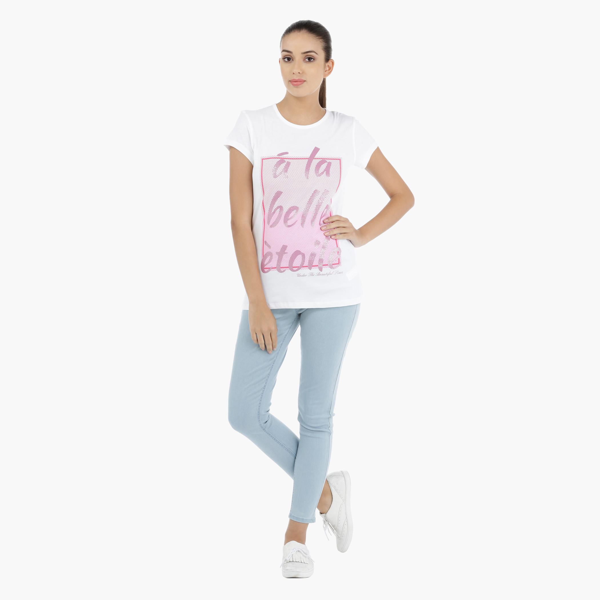 Printed T-Shirt with Short Sleeves-women-clothing-tshirts-image-1