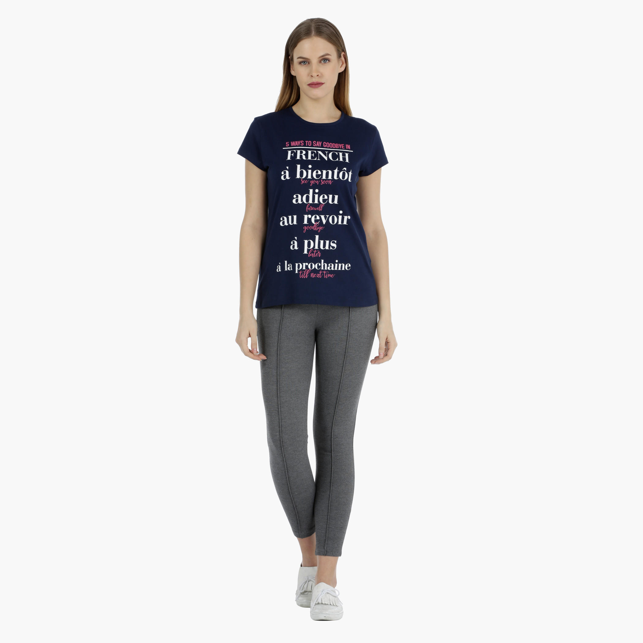 Basic Printed Short-sleeved T-shirt with Bio-wash-women-clothing-tshirts-image-1