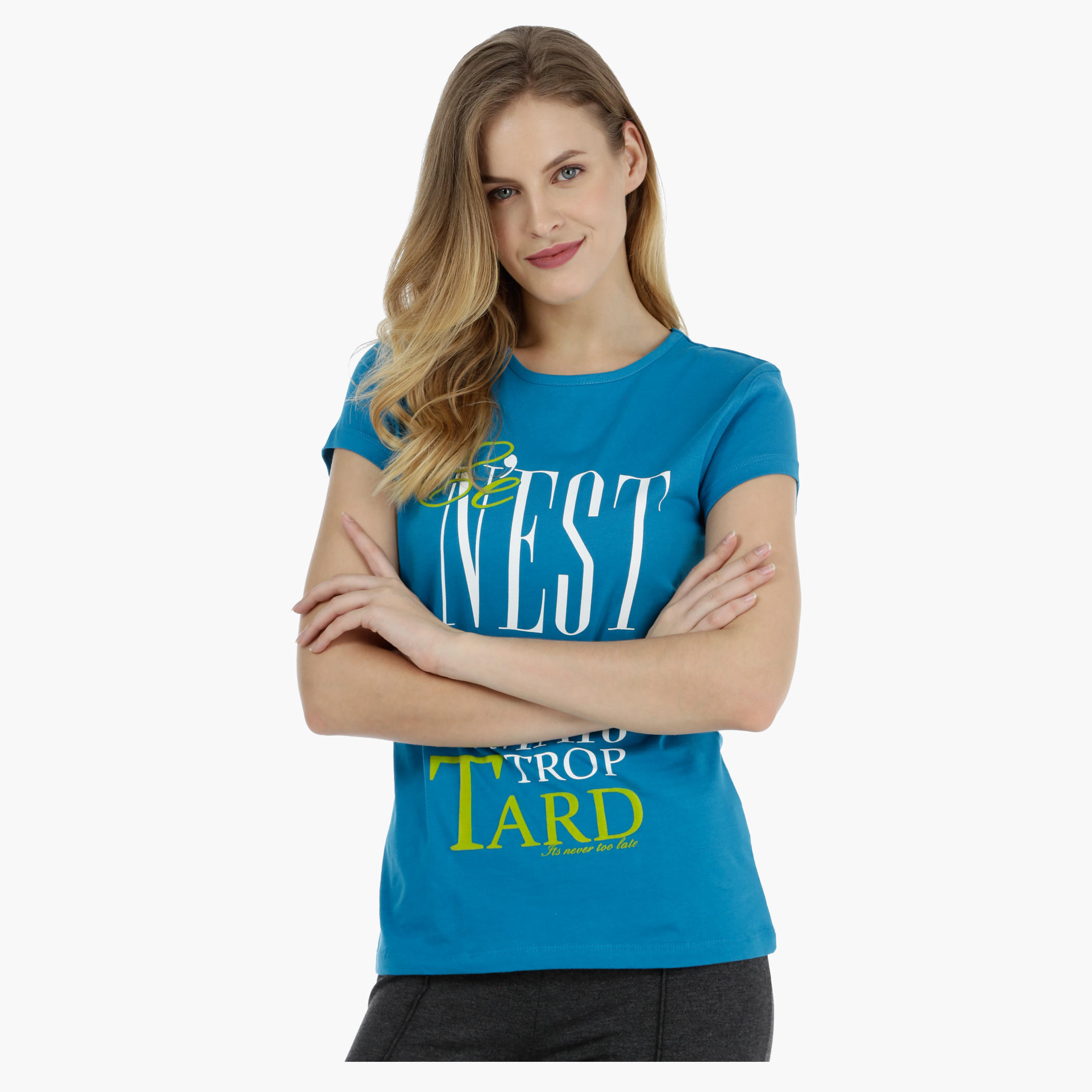 Basic Printed Short-sleeved T-shirt with Bio-wash-women-clothing-tshirts-image-1