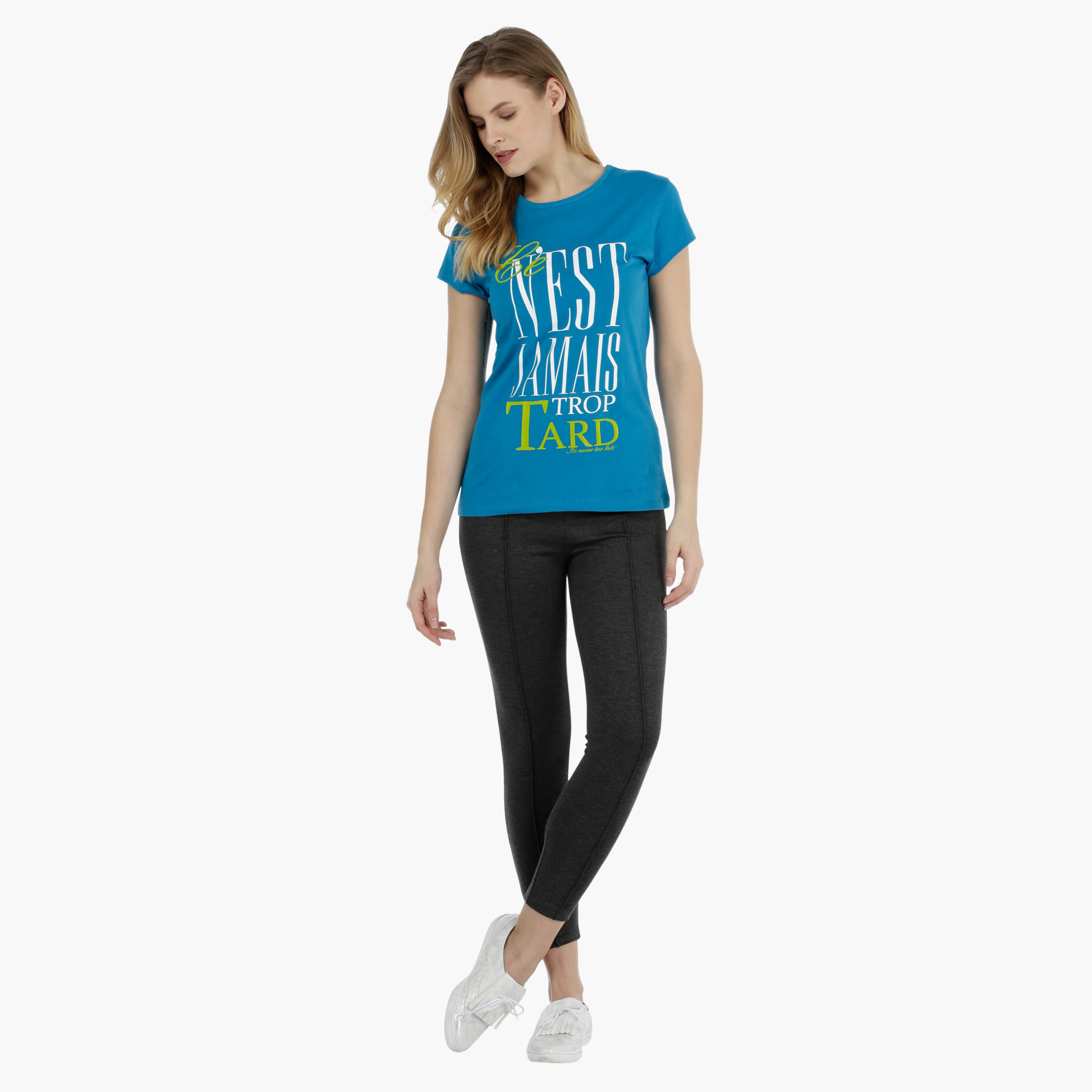 Basic Printed Short-sleeved T-shirt with Bio-wash-women-clothing-tshirts-image-5