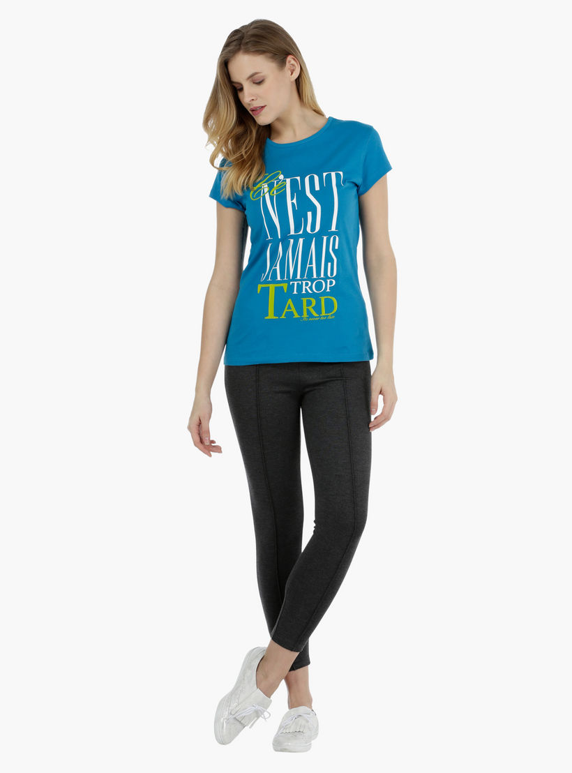 Basic Printed Short-sleeved T-shirt with Bio-wash-women-clothing-tshirts-image-5