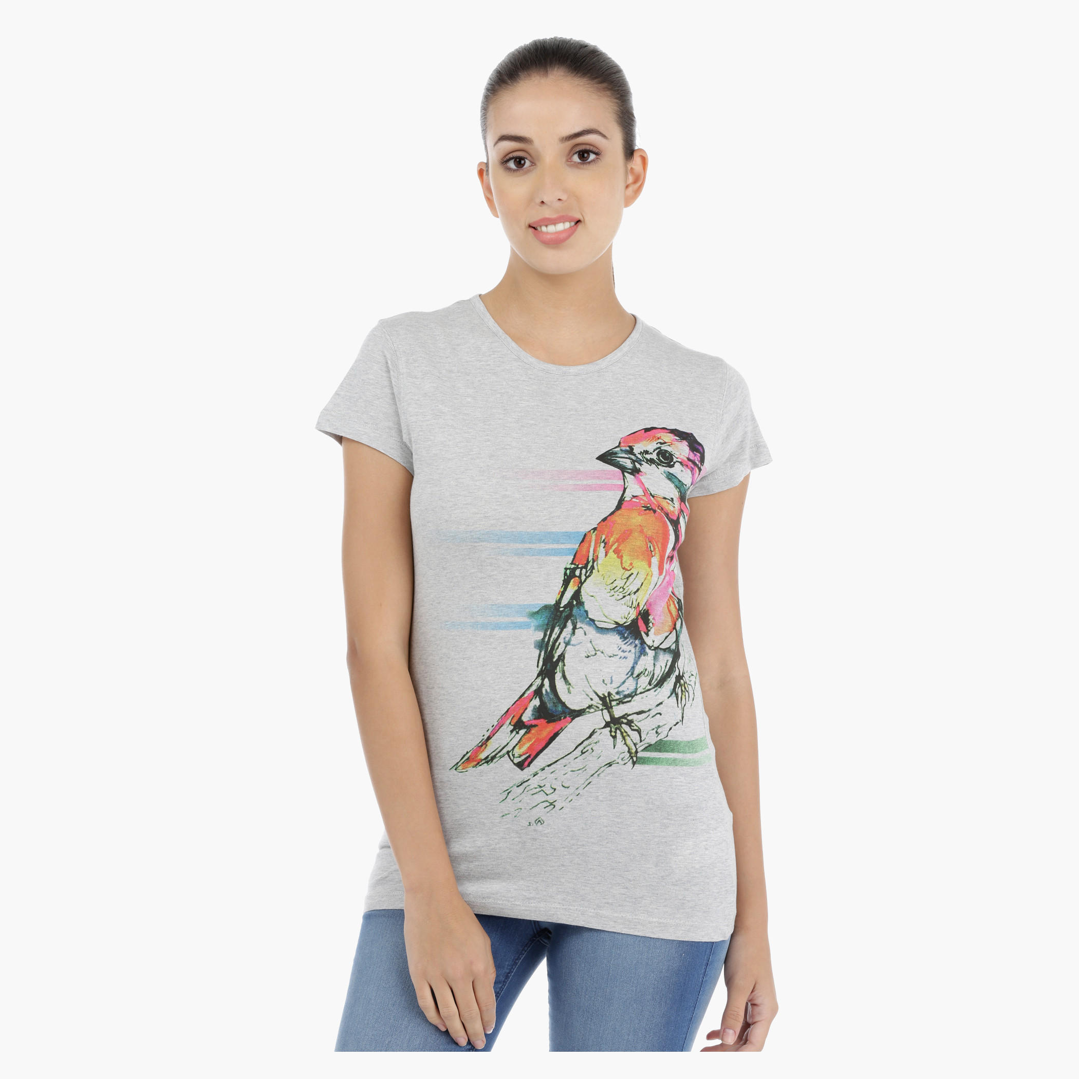 Printed T-Shirt with Short Sleeves-women-clothing-tshirts-image-1