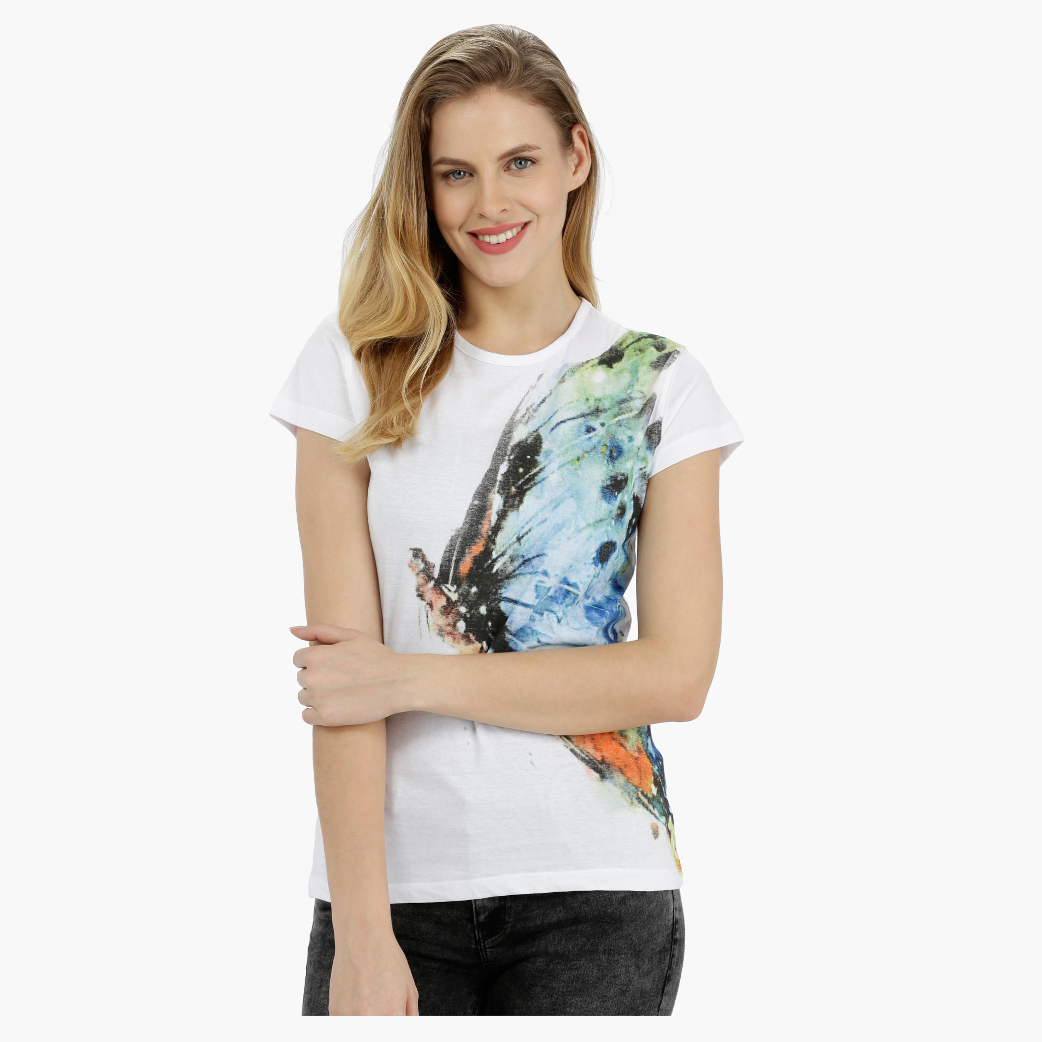 Printed Short Sleeves Round Neck Cotton T-Shirt-women-clothing-tshirts-image-1
