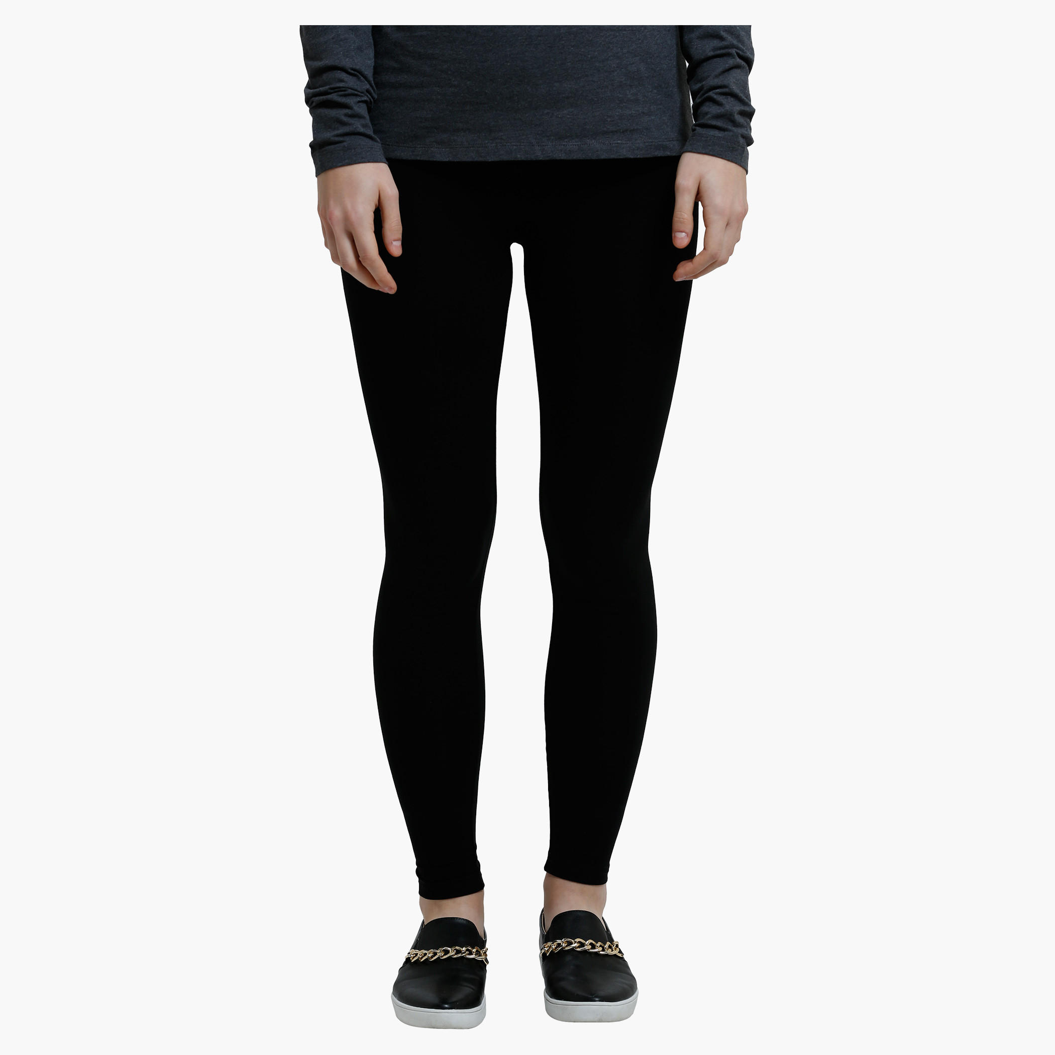 Full Length Leggings with Elasticised Waistband in Slim Fit-women-clothing-bottoms-leggings-image-1