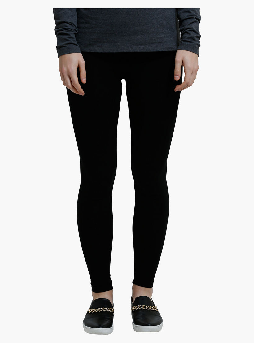 Full Length Leggings with Elasticised Waistband in Slim Fit-women-clothing-bottoms-leggings-image-1