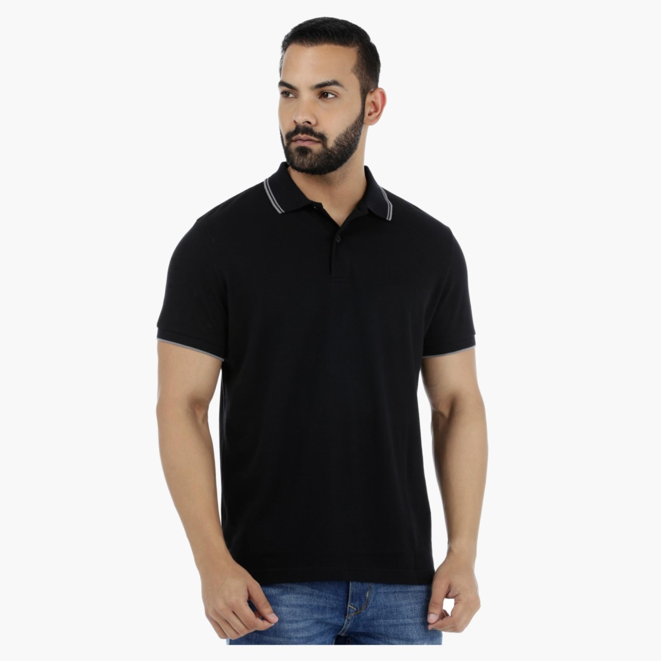 Pique Polo Neck T-Shirt with Short Sleeves-men-clothing-tshirtsandpolos-polos-image-11
