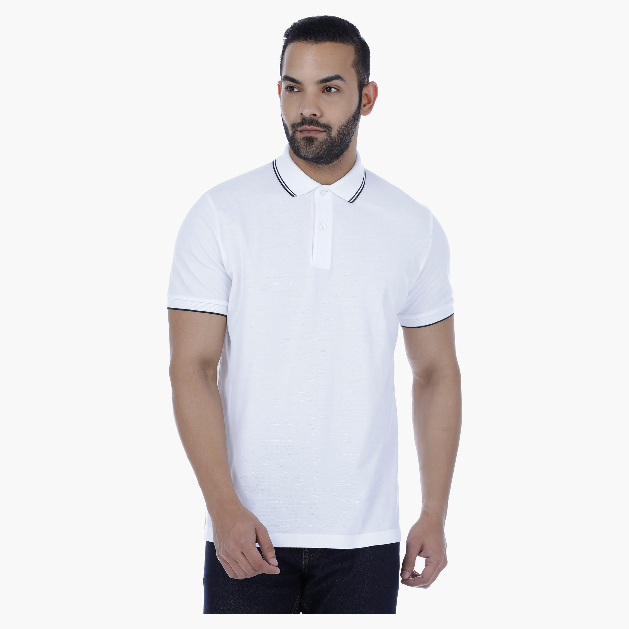 Polo Neck T-Shirt with Short Sleeves and Tipped Collar-men-clothing-tshirtsandpolos-polos-image-1