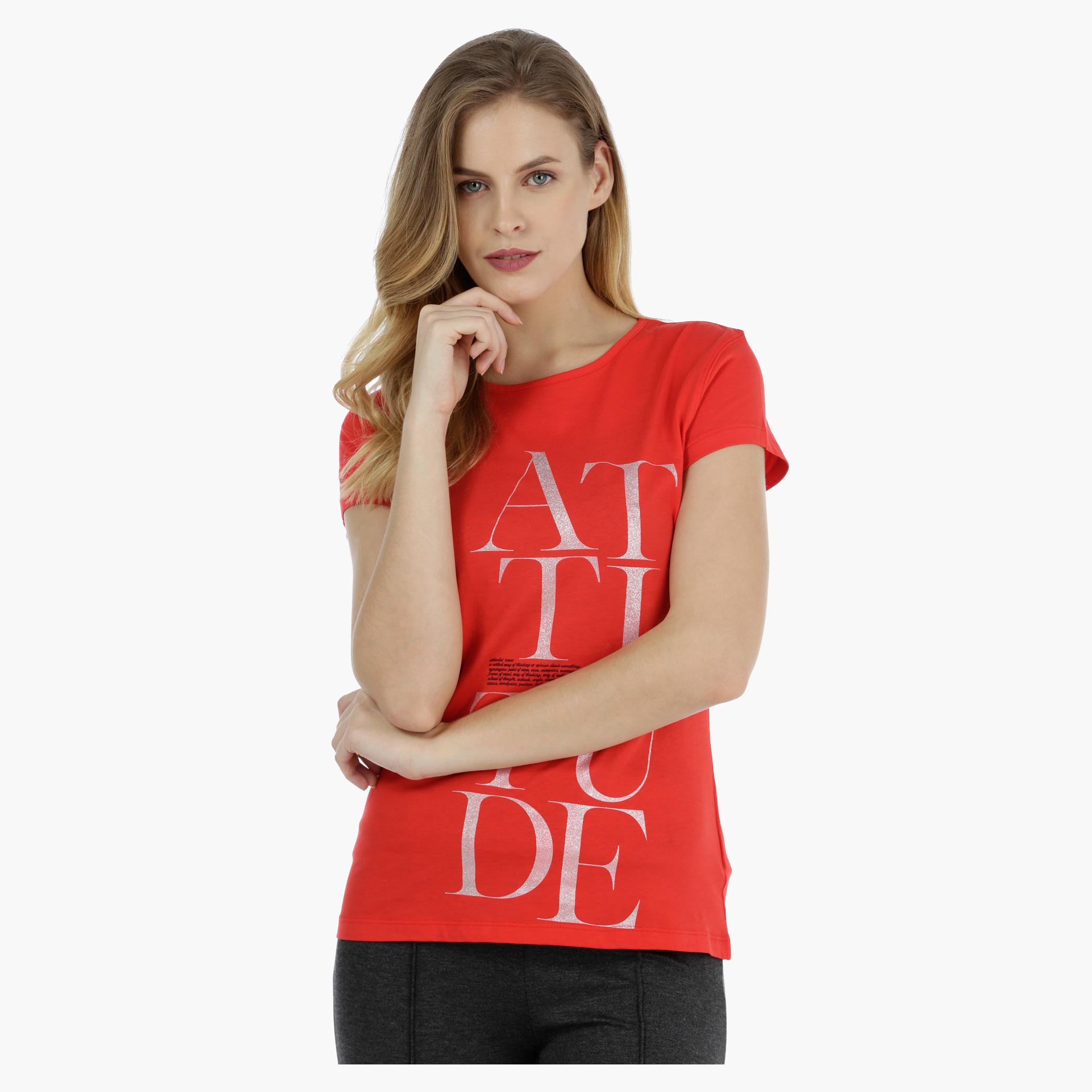 Basic Printed Short-sleeved T-shirt with Bio-wash-women-clothing-tshirts-image-1