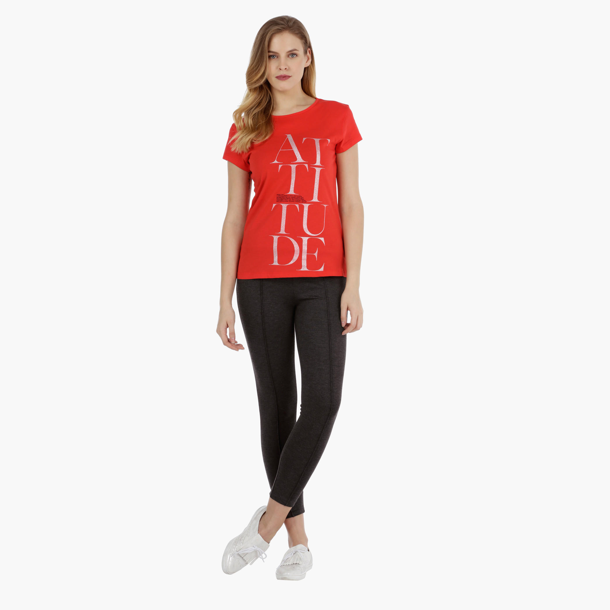 Basic Printed Short-sleeved T-shirt with Bio-wash-women-clothing-tshirts-image-5
