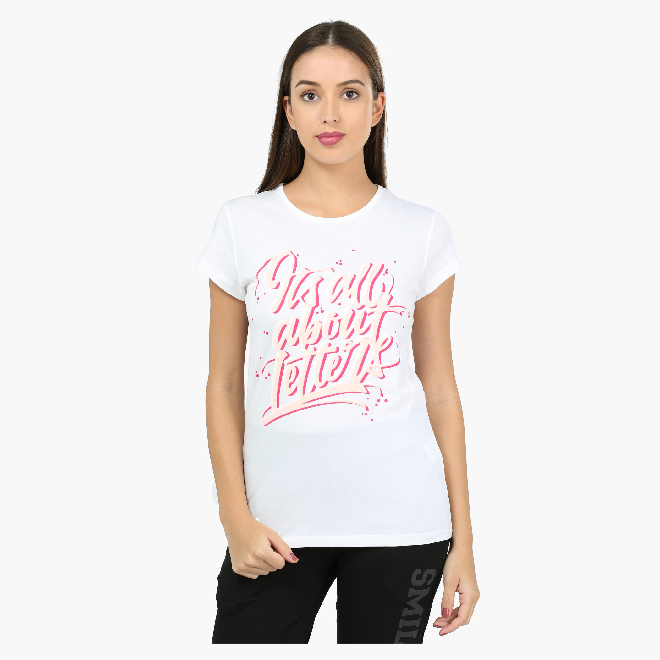 Printed Round Neck Short Sleeves T-Shirt in Slim Fit-women-clothing-tshirts-image-1