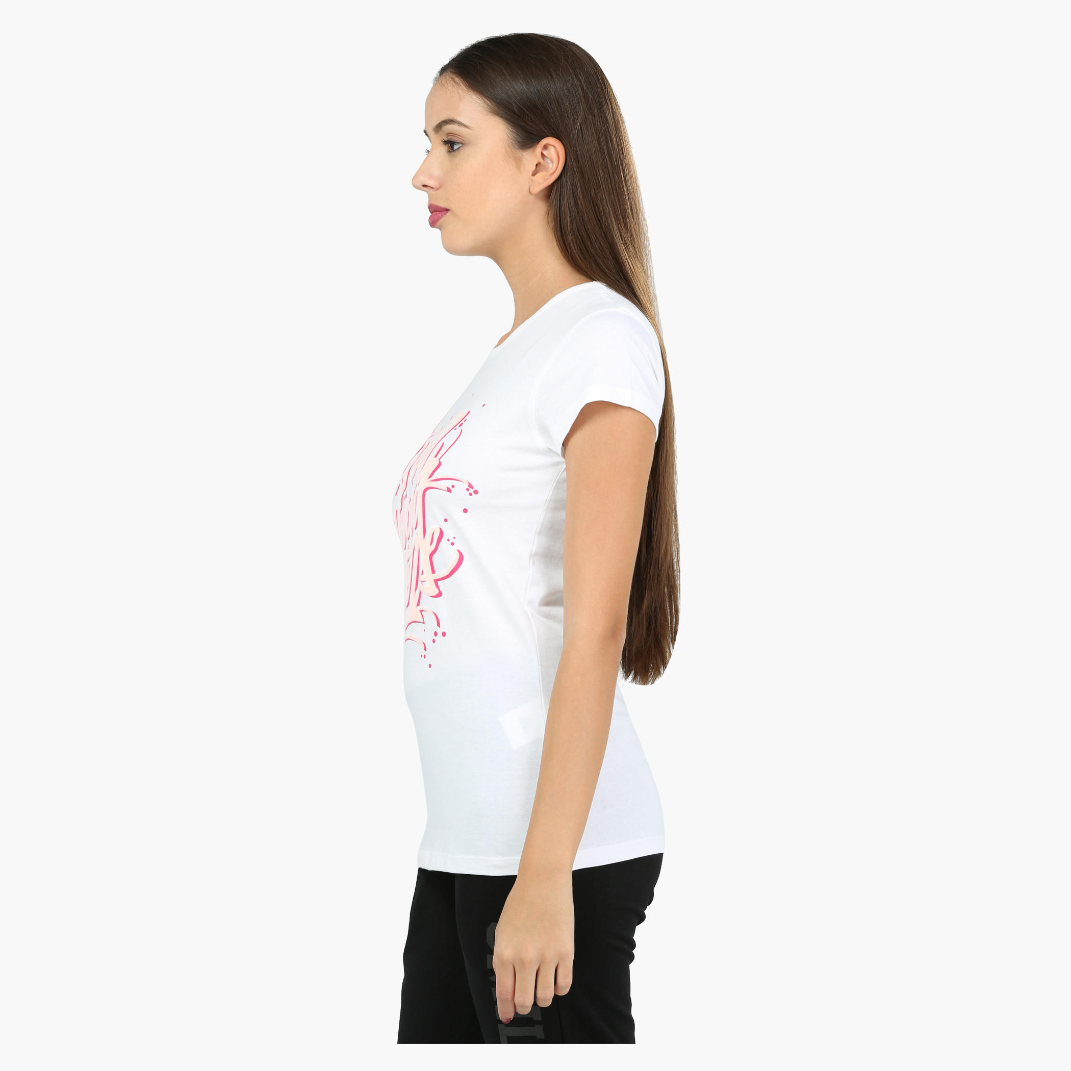 Printed Round Neck Short Sleeves T-Shirt in Slim Fit-women-clothing-tshirts-image-3
