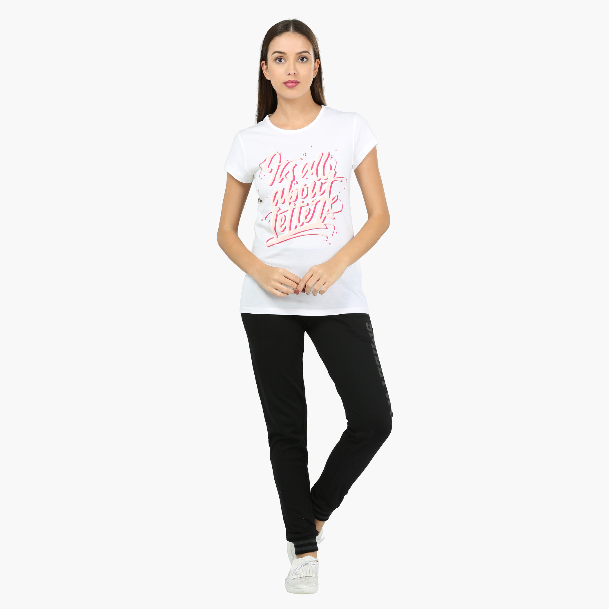 Printed Round Neck Short Sleeves T-Shirt in Slim Fit-women-clothing-tshirts-image-5