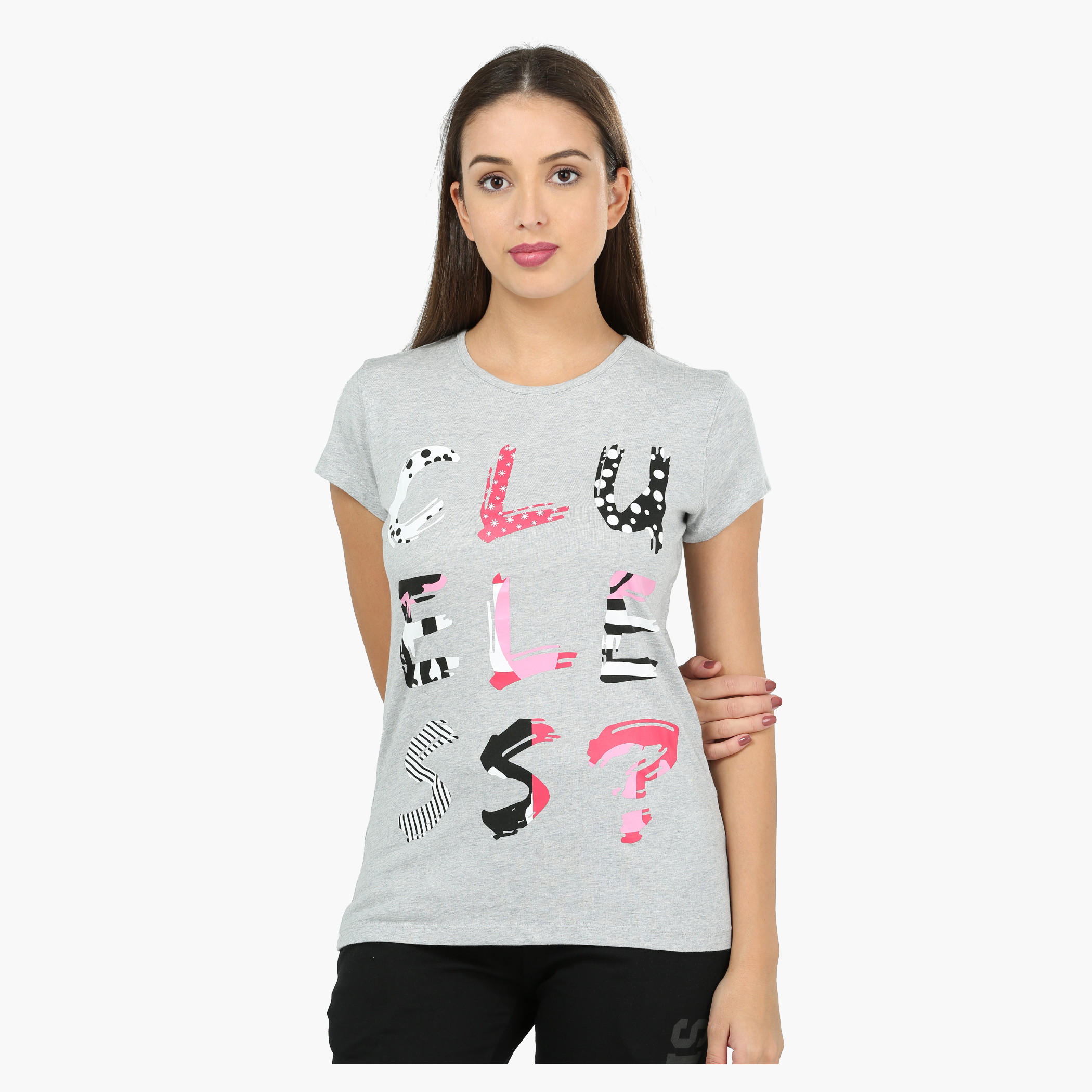 Printed Round Neck Short Sleeves T-Shirt in Slim Fit-women-clothing-tshirts-image-1