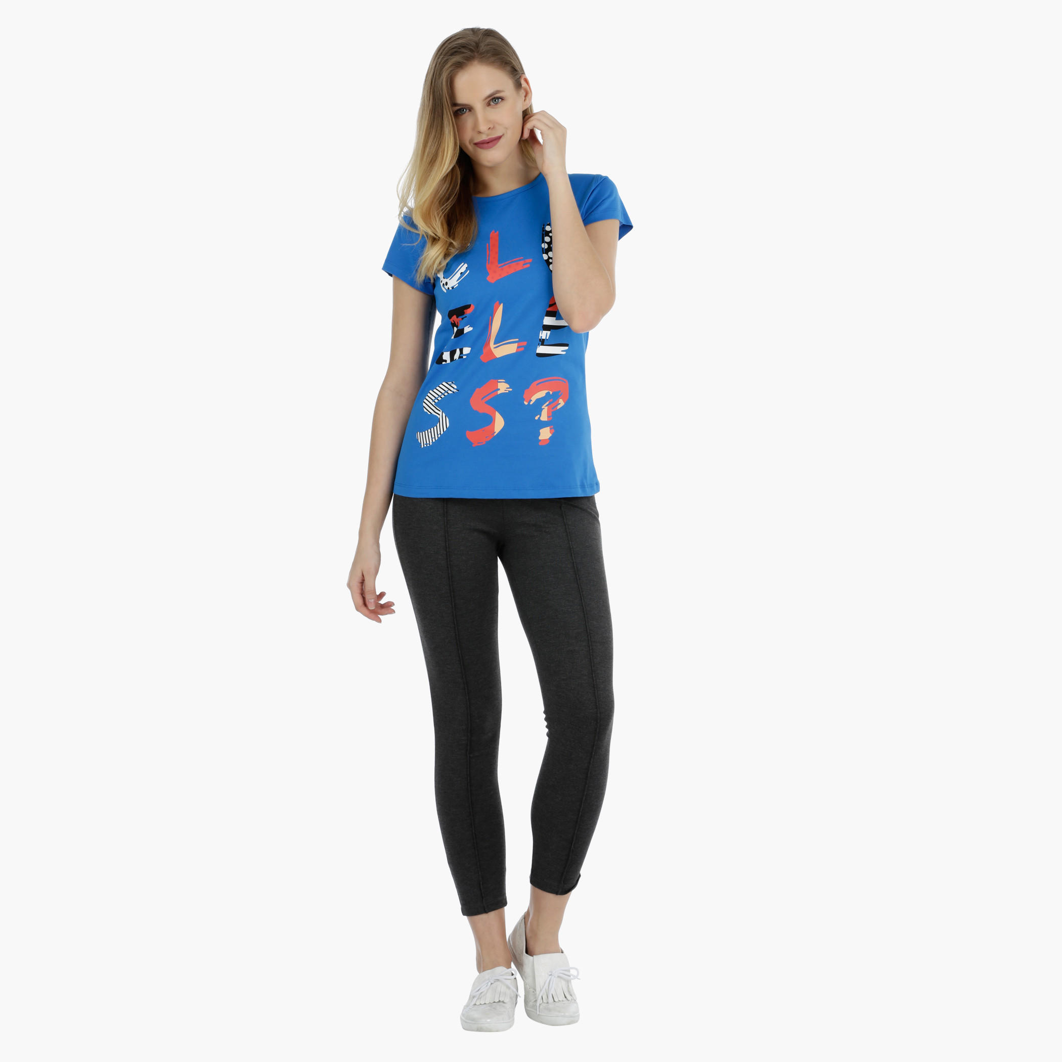 Basic Printed Short-sleeved T-shirt with Bio-wash-women-clothing-tshirts-image-5