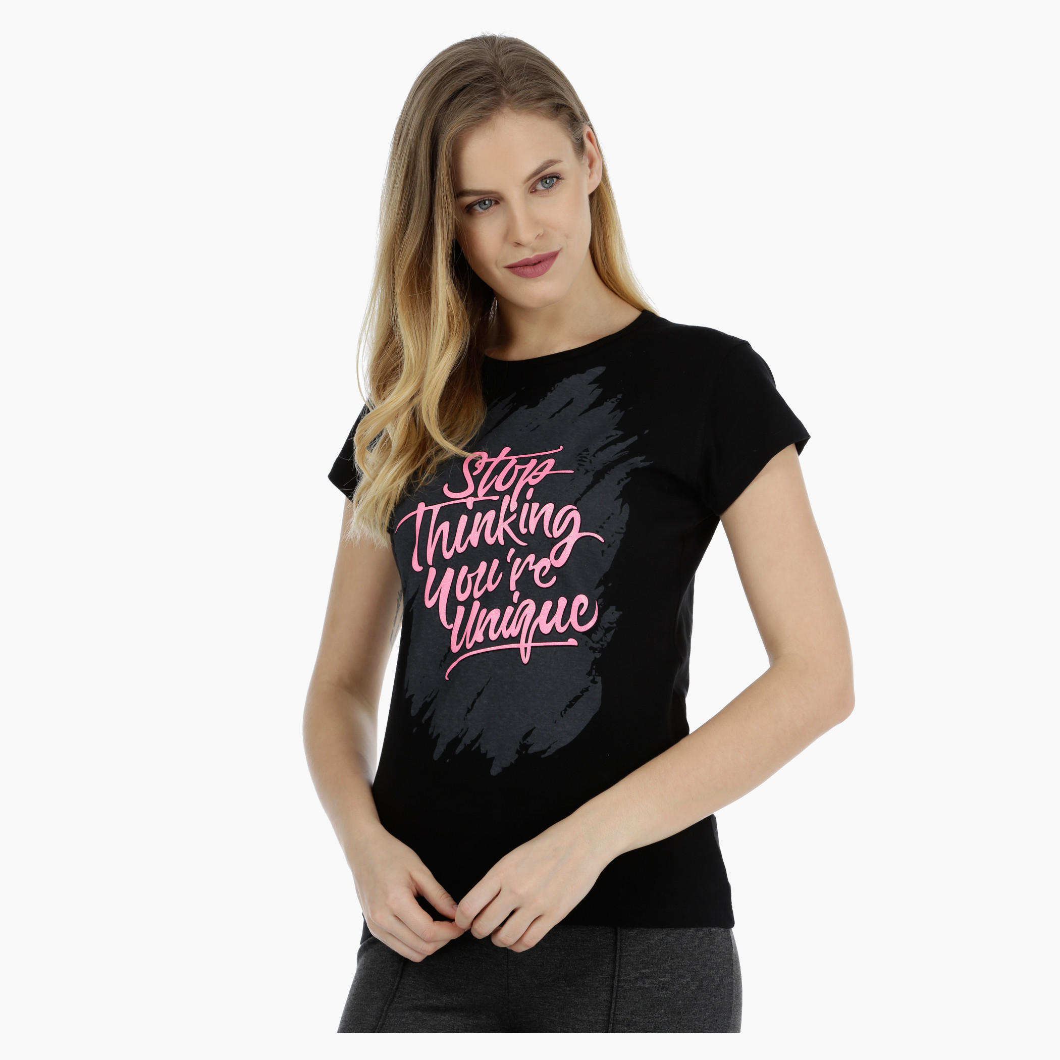 Basic Printed Short-sleeved T-shirt with Bio-wash-women-clothing-tshirts-image-1