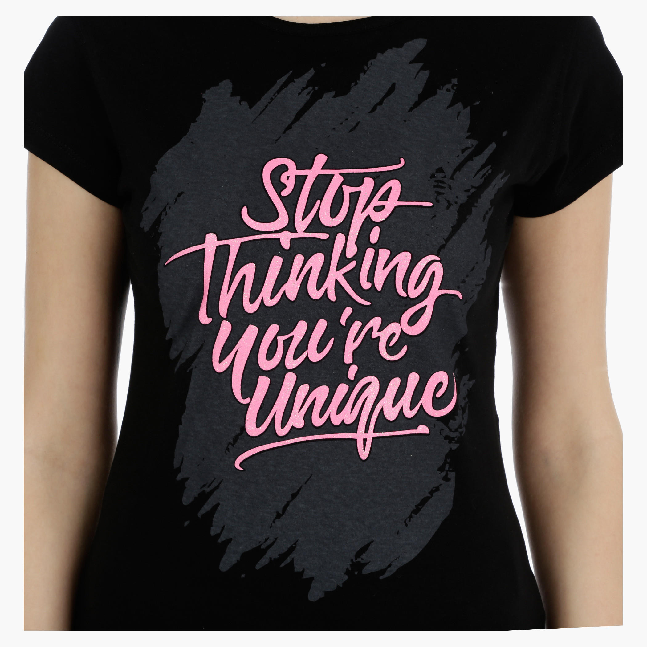 Basic Printed Short-sleeved T-shirt with Bio-wash-women-clothing-tshirts-image-4