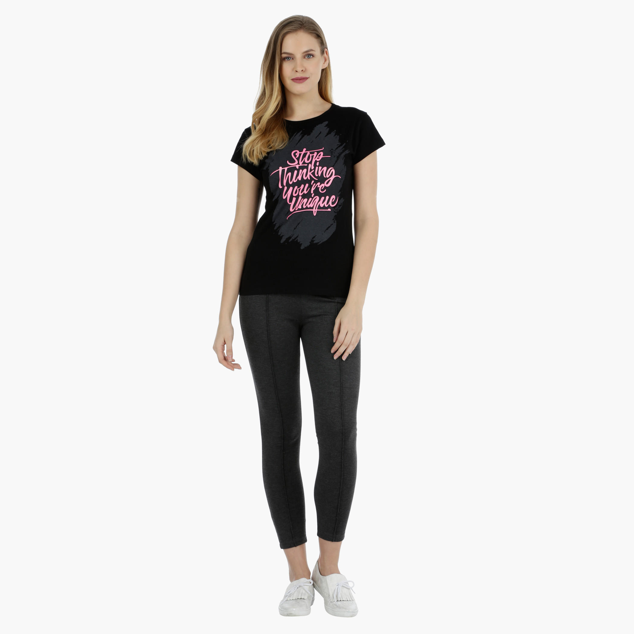 Basic Printed Short-sleeved T-shirt with Bio-wash-women-clothing-tshirts-image-5
