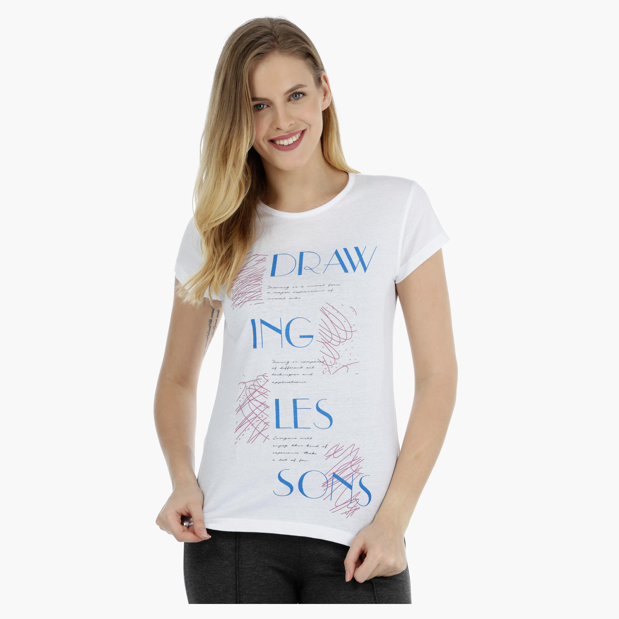 Basic Printed Short-sleeved T-shirt with Bio-wash-women-clothing-tshirts-image-1