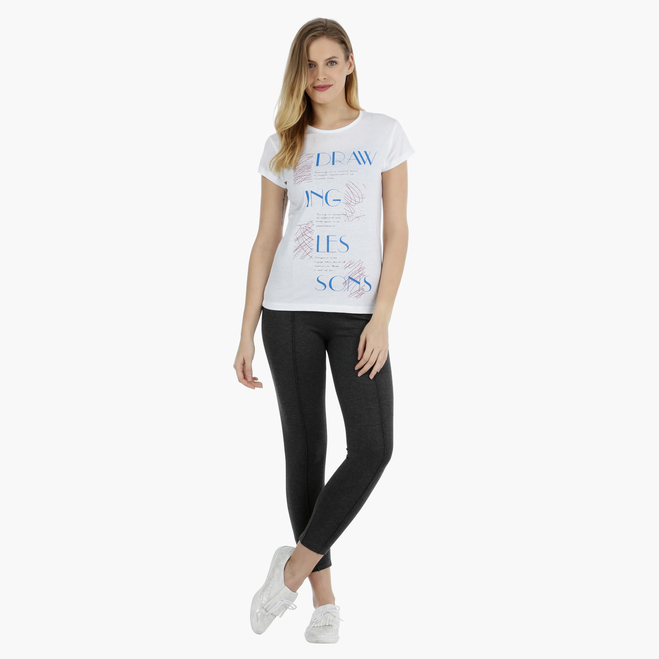 Basic Printed Short-sleeved T-shirt with Bio-wash-women-clothing-tshirts-image-5