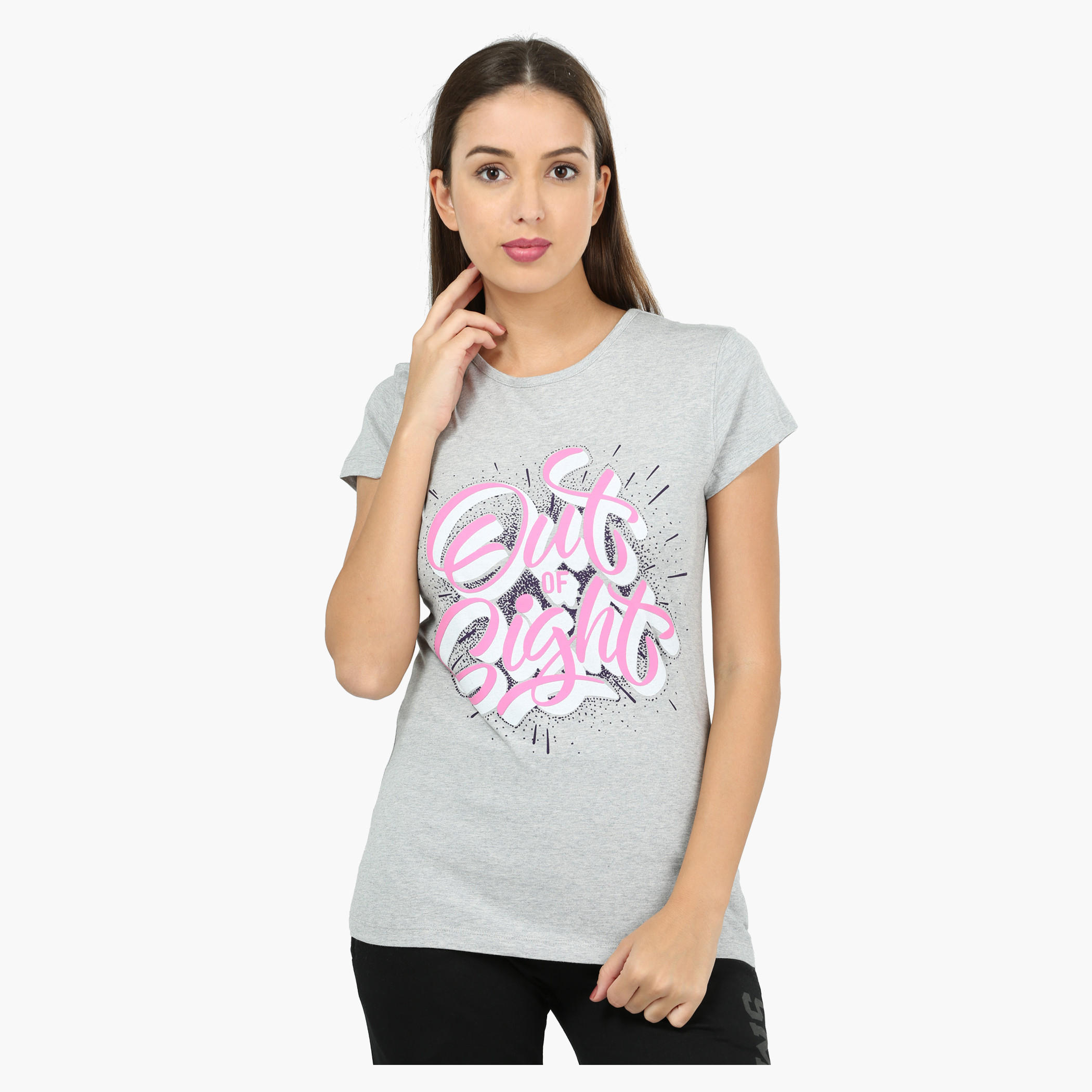 Printed Round Neck Short Sleeves T-Shirt in Slim Fit-women-clothing-tshirts-image-1
