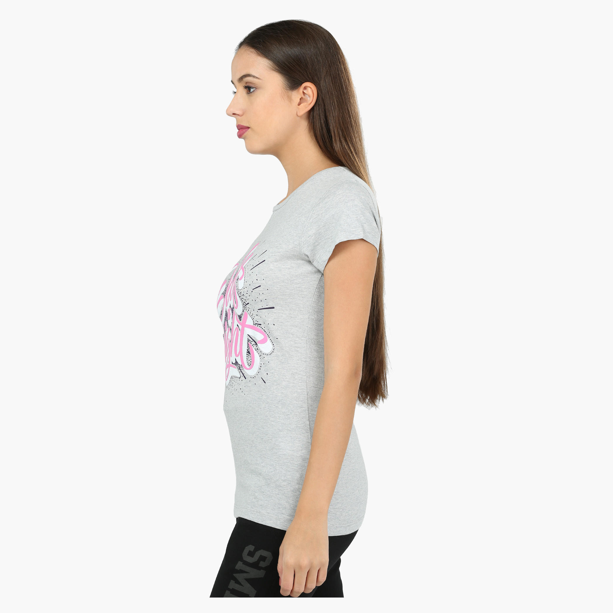 Printed Round Neck Short Sleeves T-Shirt in Slim Fit-women-clothing-tshirts-image-3