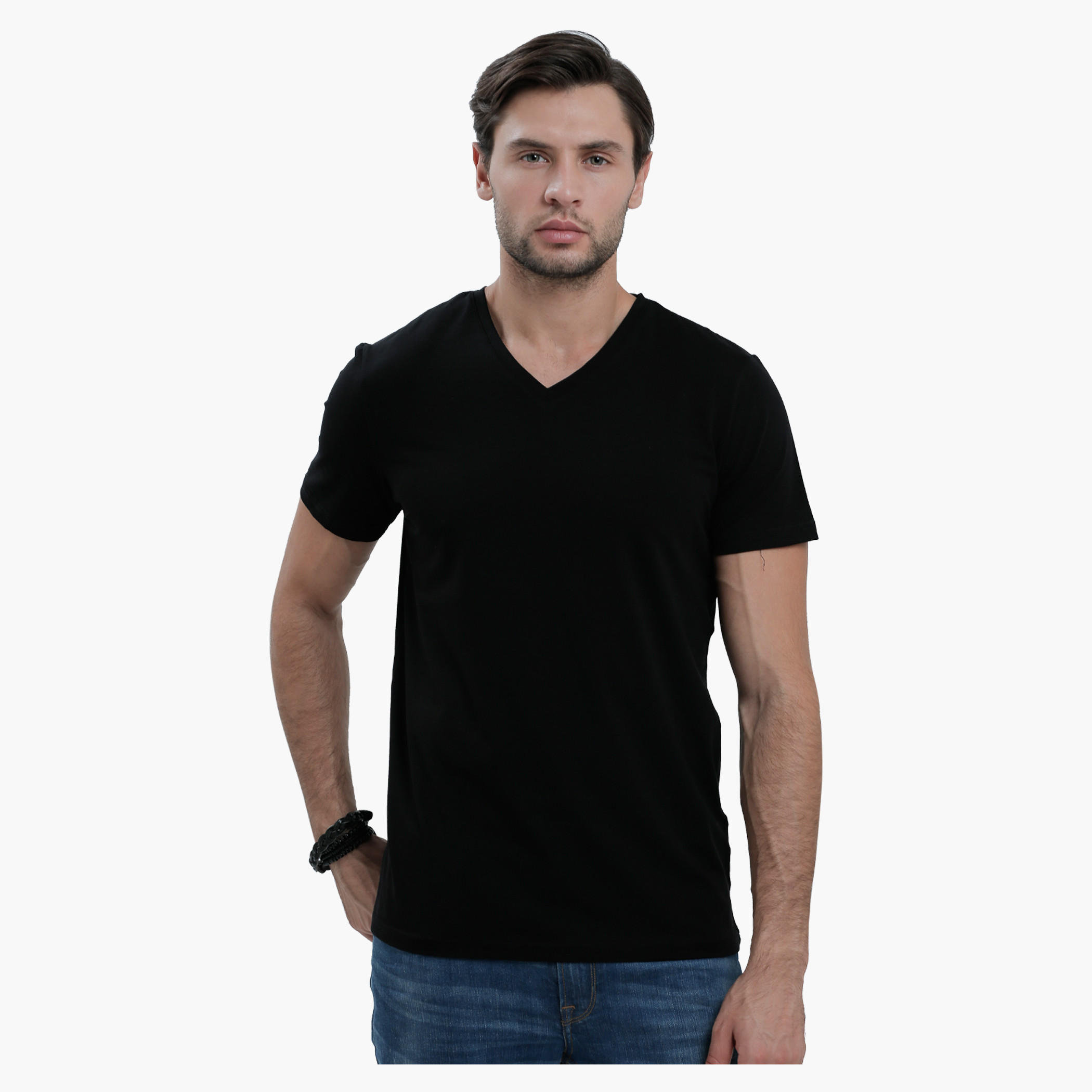 V-Neck T-Shirt with Short Sleeves in Slim Fit-men-clothing-tshirtsandpolos-tshirts-image-1