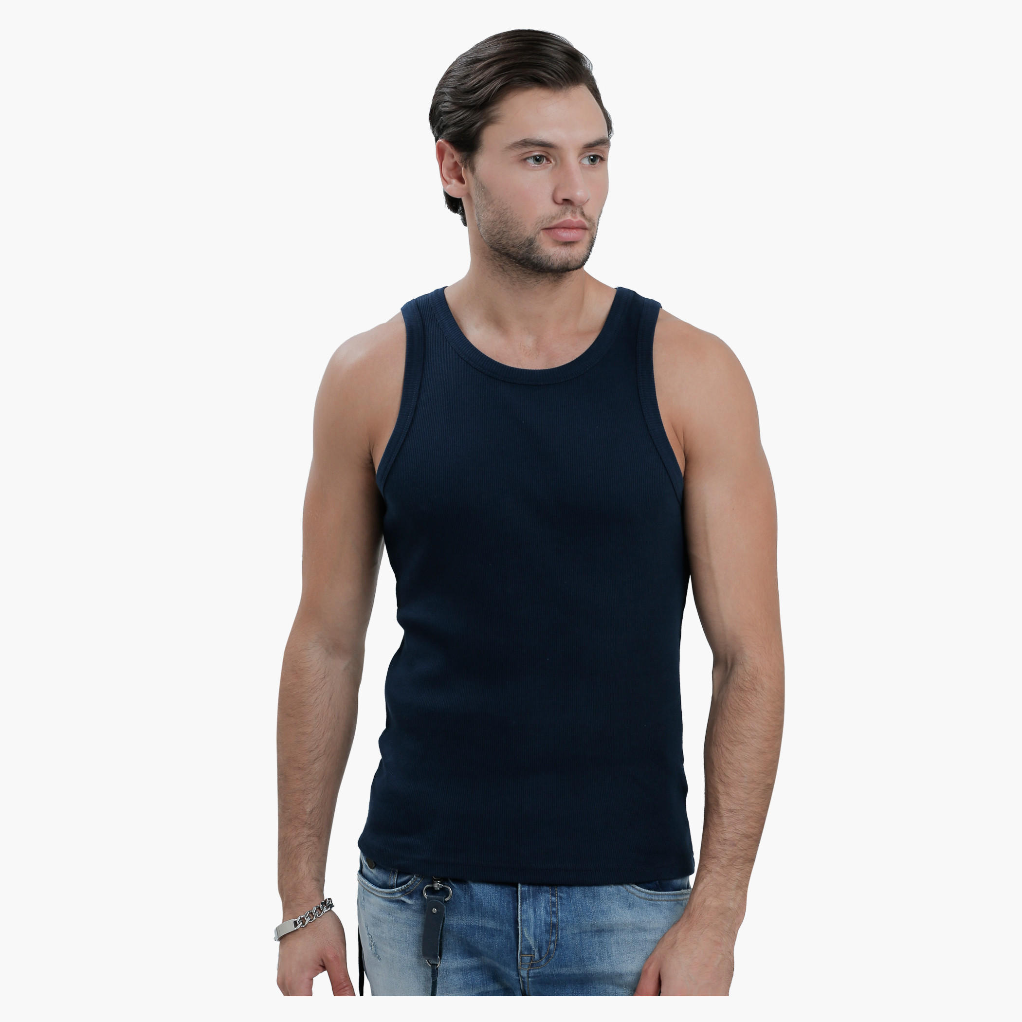 Sleeveless T-Shirt with Round Neck in Slim Fit-men-clothing-tshirtsandpolos-vests-image-1