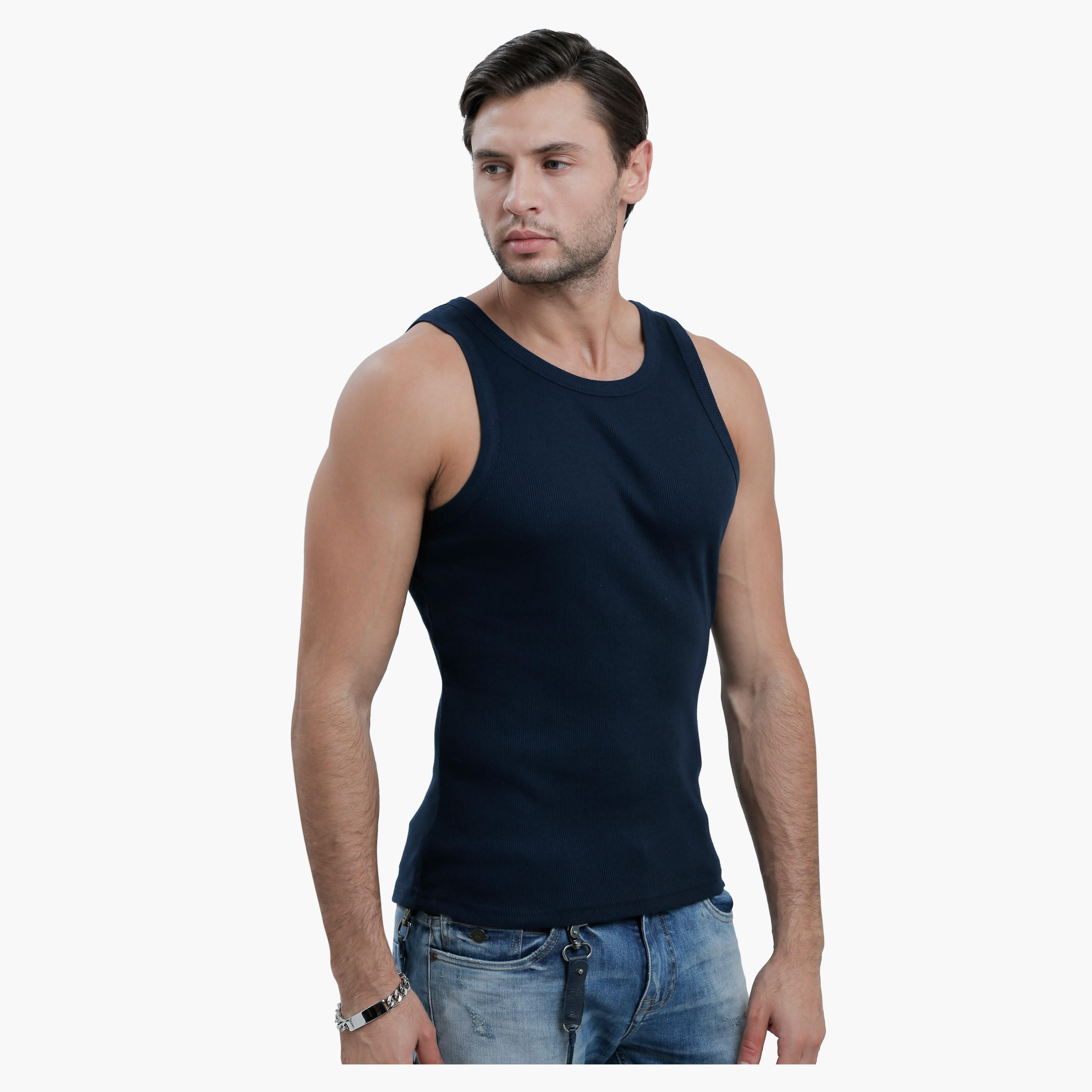 Sleeveless T-Shirt with Round Neck in Slim Fit-men-clothing-tshirtsandpolos-vests-image-3