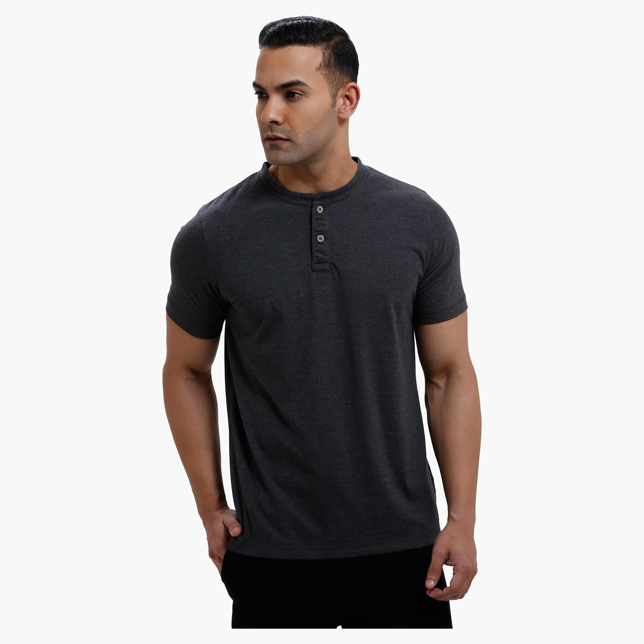 Henley Neck T-Shirt with Short Sleeves in Slim Fit-men-clothing-tshirtsandpolos-tshirts-image-1
