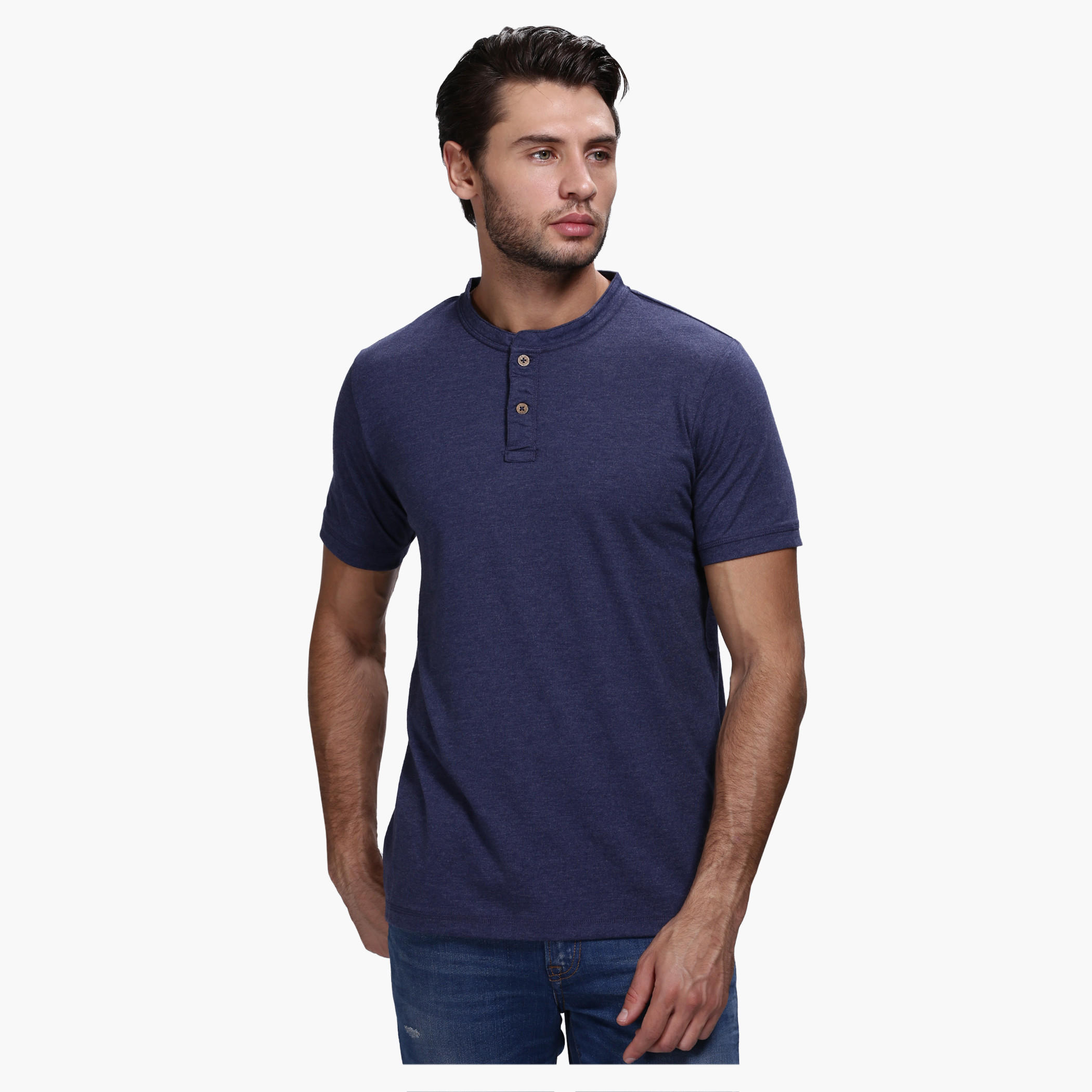 Henley Neck T-Shirt with Short Sleeves in Slim Fit-men-clothing-tshirtsandpolos-tshirts-image-1