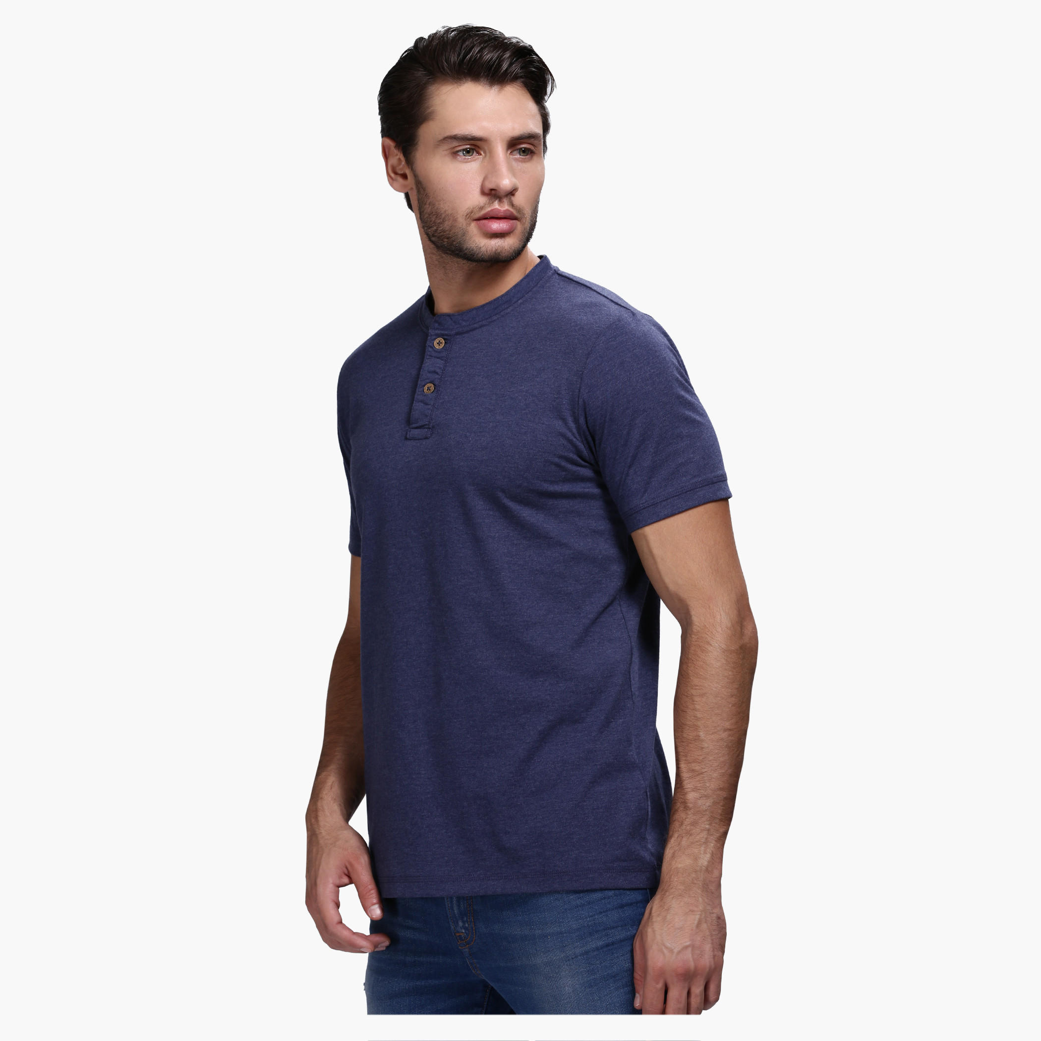 Henley Neck T-Shirt with Short Sleeves in Slim Fit-men-clothing-tshirtsandpolos-tshirts-image-3
