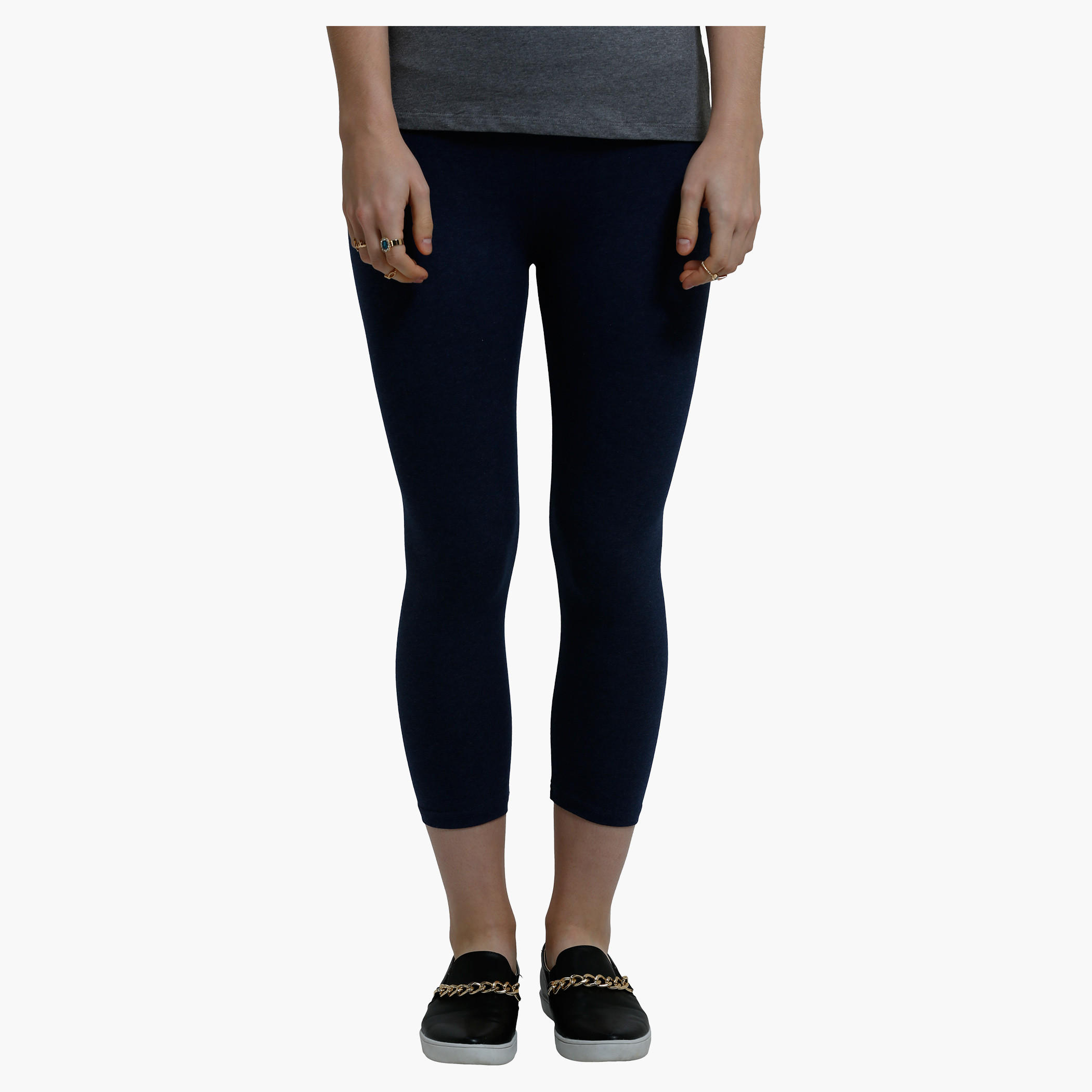 Cropped Leggings with Elasticised Waistband in Slim Fit-women-clothing-bottoms-leggings-image-1