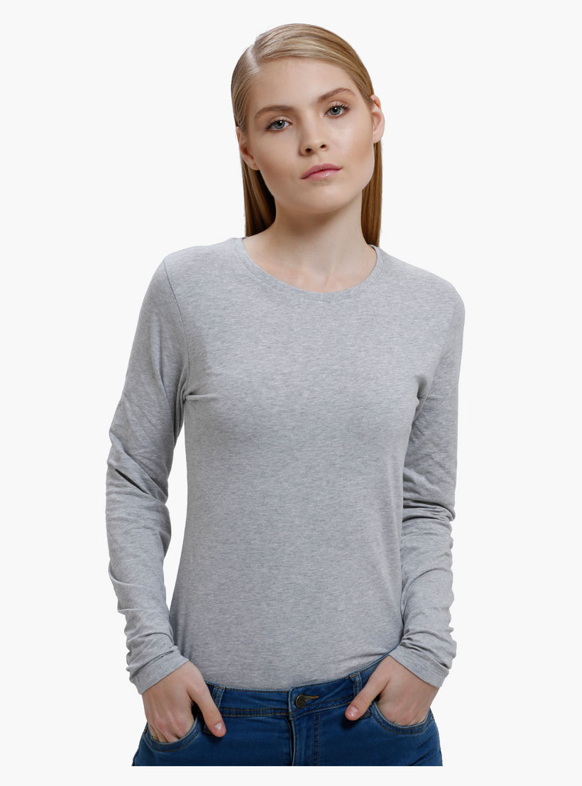 Melange Long Sleeves Round Neck T-Shirt-women-clothing-tshirts-image-5