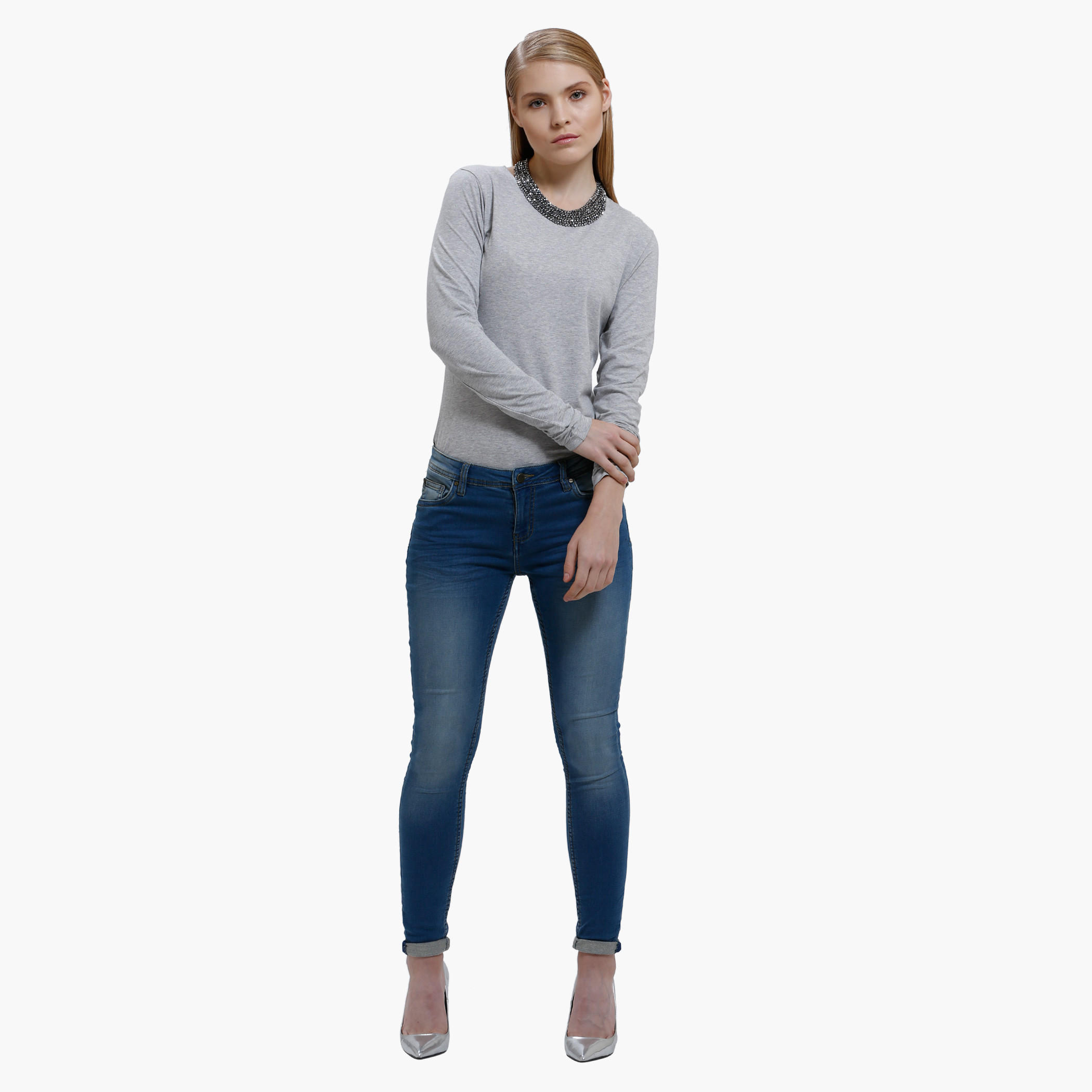 Melange Long Sleeves Round Neck T-Shirt-women-clothing-tshirts-image-1