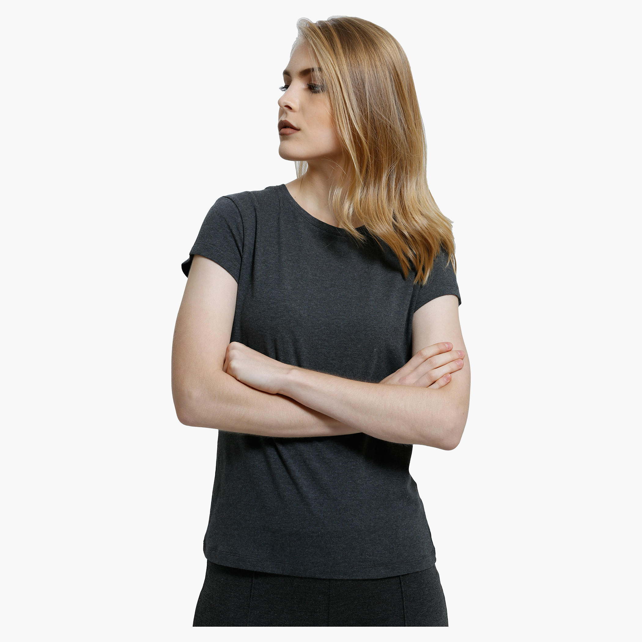 Round Neck T-Shirt with Short Sleeves in Regular Fit-women-clothing-tshirts-image-1
