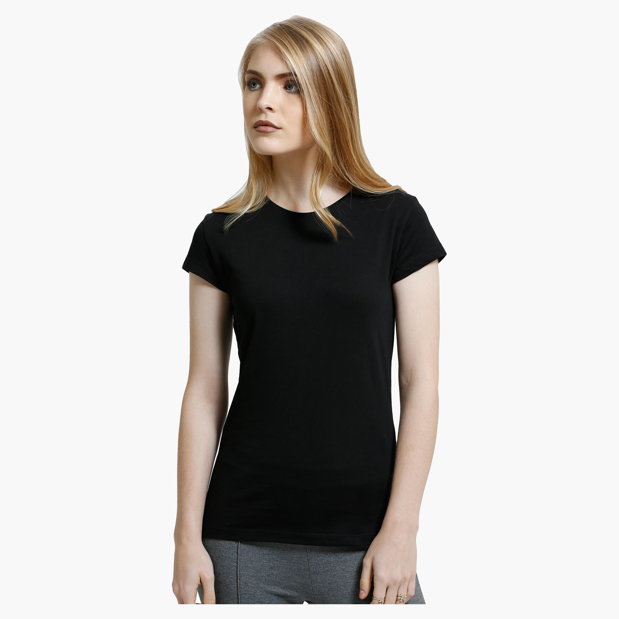 Round Neck T-Shirt with Short Sleeves in Regular Fit-women-clothing-tshirts-image-11