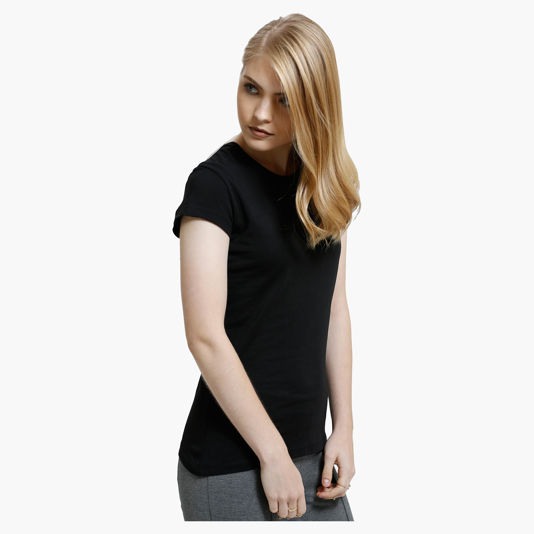 Round Neck T-Shirt with Short Sleeves in Regular Fit-women-clothing-tshirts-image-13