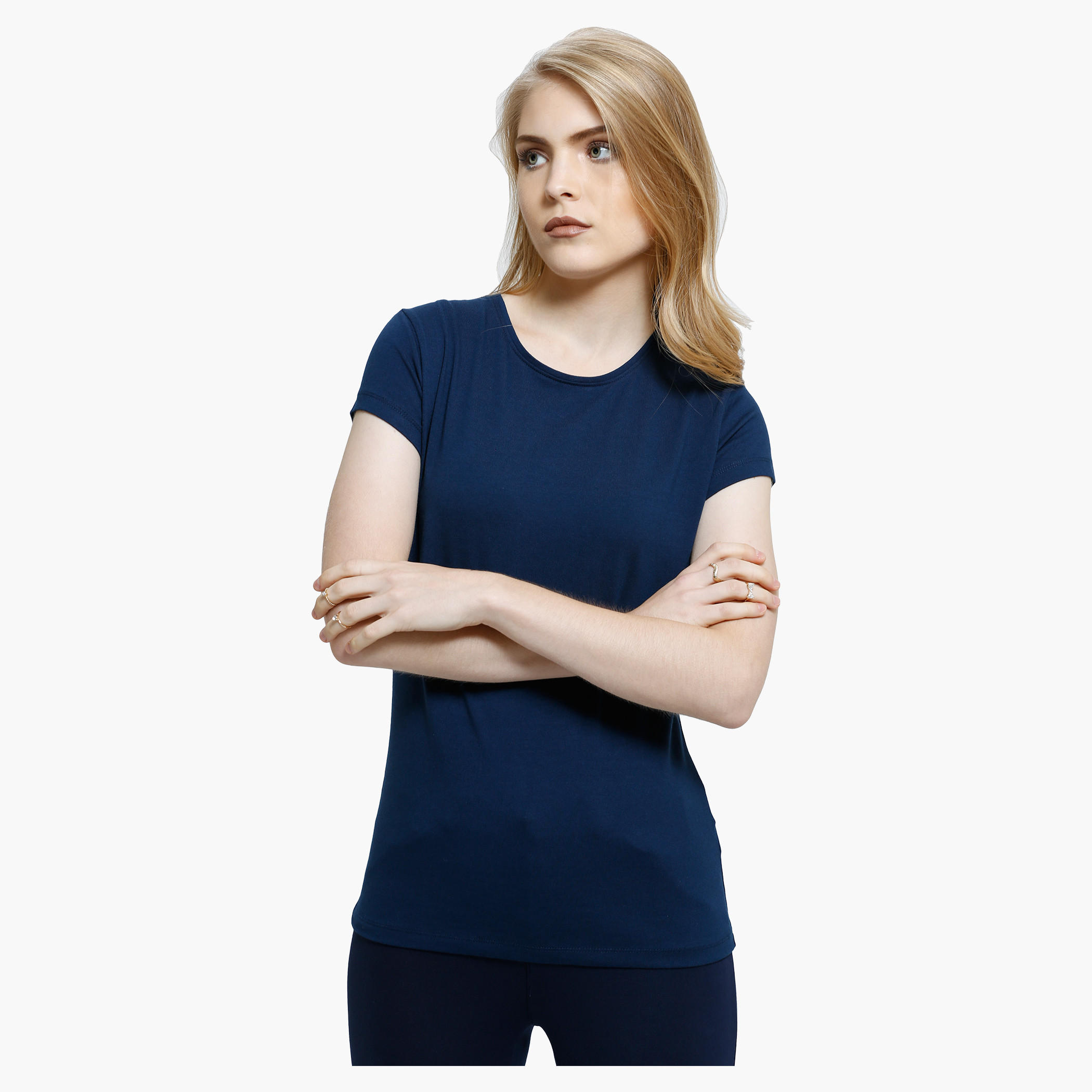 Round Neck T-Shirt with Short Sleeves in Regular Fit-women-clothing-tshirts-image-16