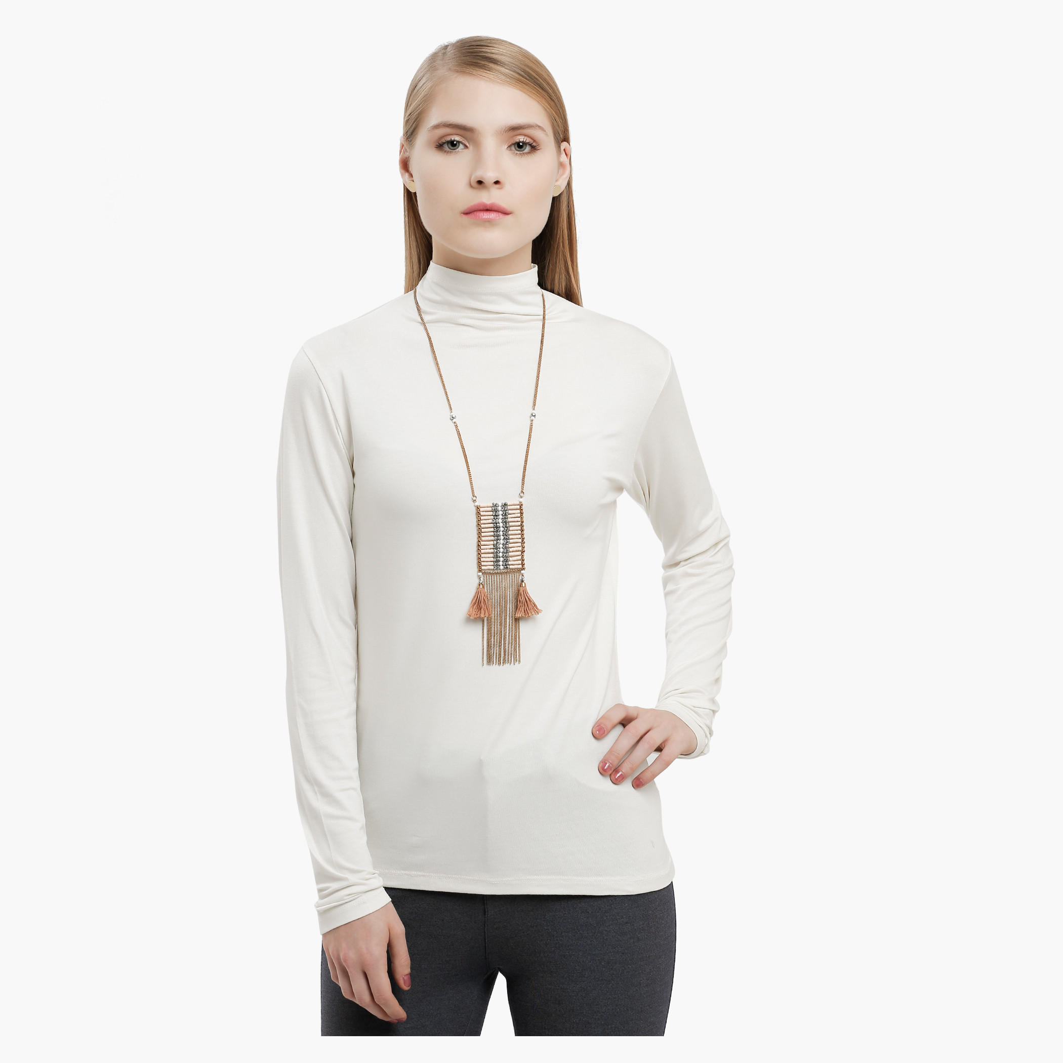 Long Sleeves Top with Mock Turtleneck-women-clothing-tshirts-image-1