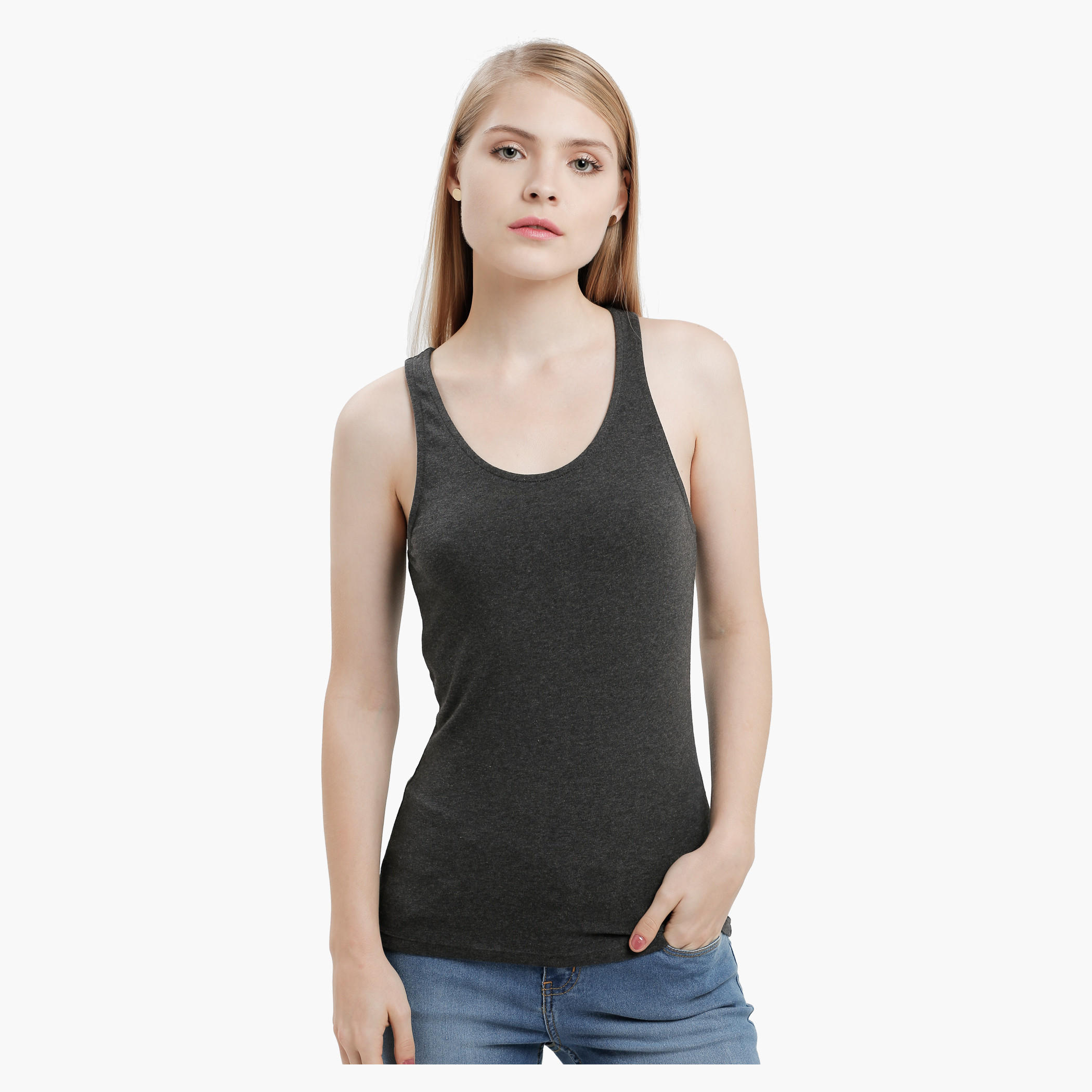 Sleeveless Round Neck Vest with Racerback-women-clothing-tshirts-image-1