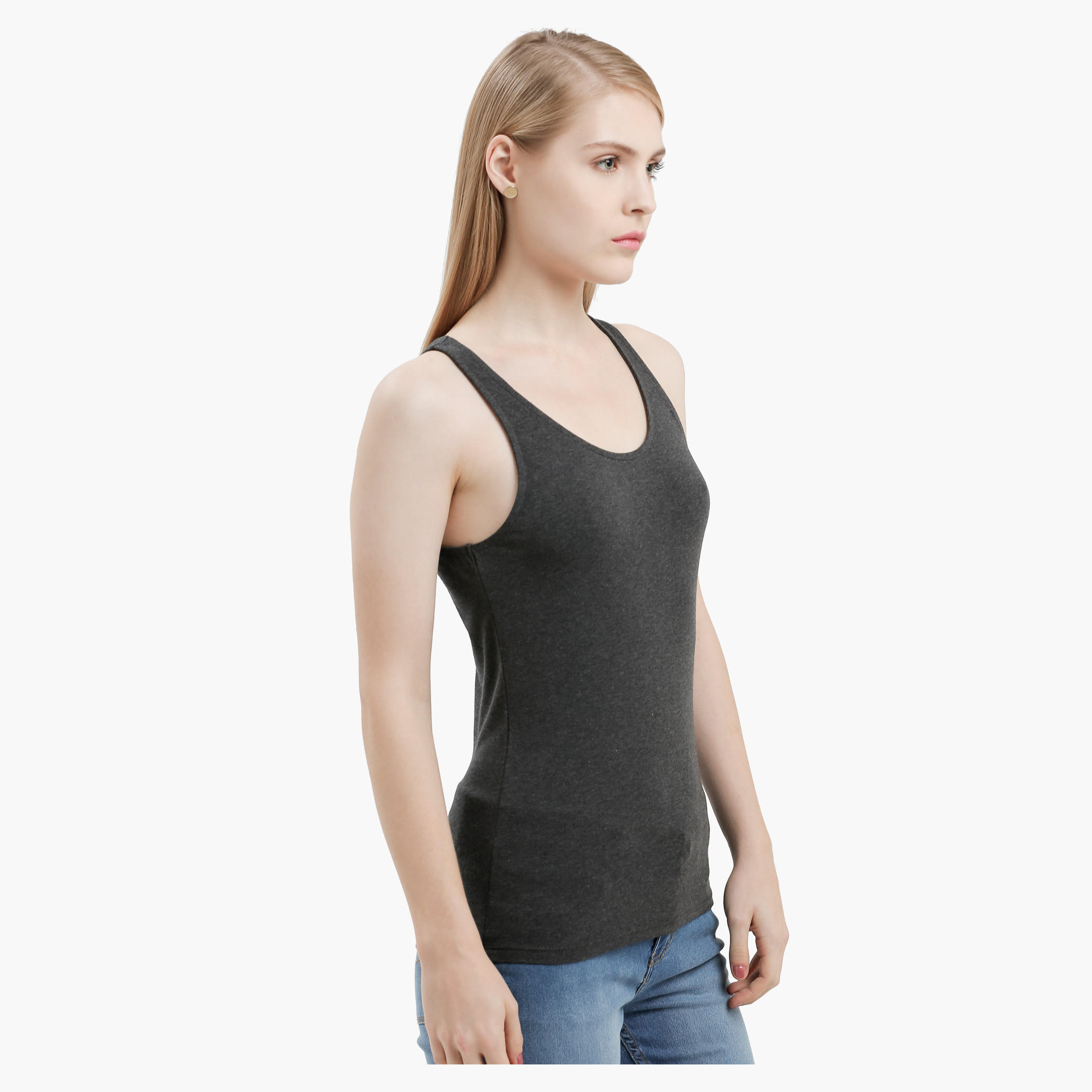 Sleeveless Round Neck Vest with Racerback-women-clothing-tshirts-image-3