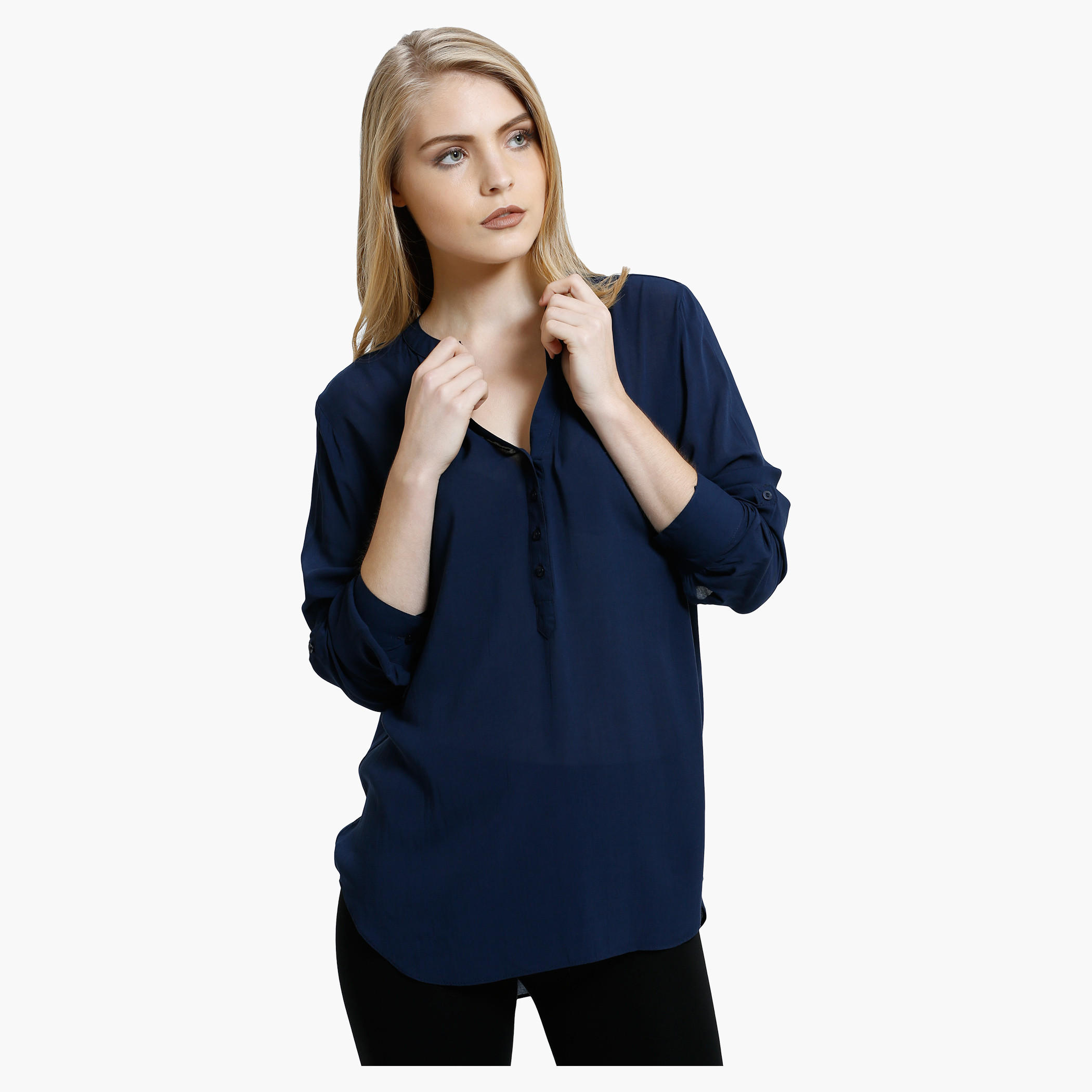 V-Neck Top with Long Sleeves-women-clothing-shirtsandblouses-blouses-image-1