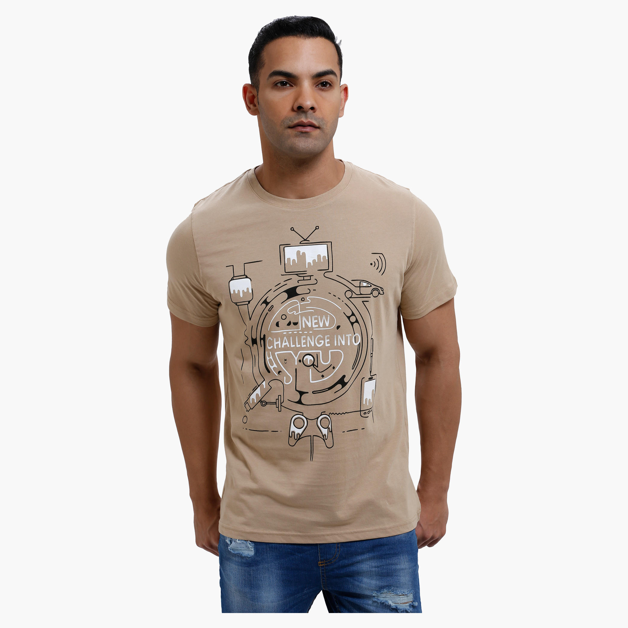 Printed Round Neck T-Shirt with Short Sleeves in Slim Fit-men-clothing-tshirtsandpolos-tshirts-image-1
