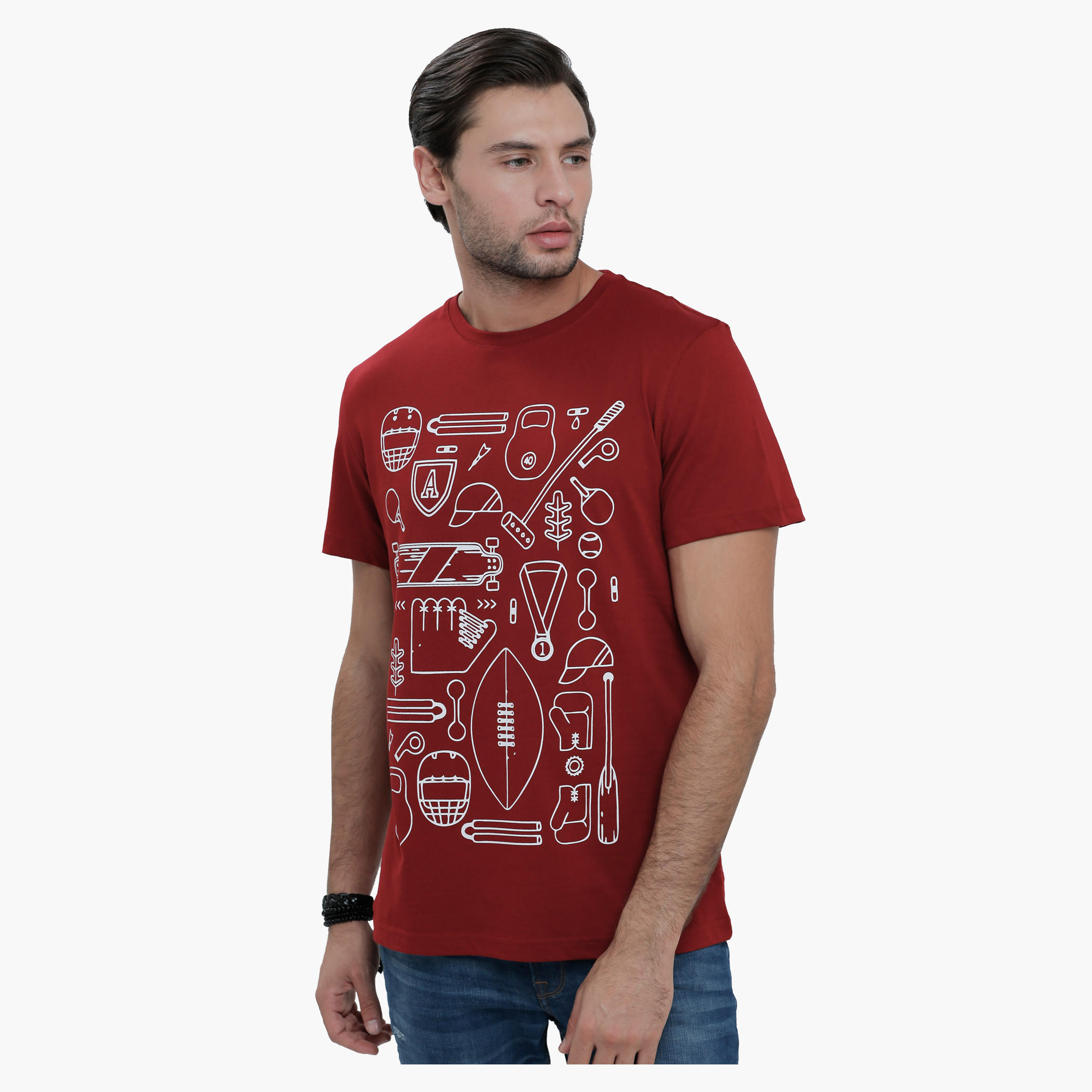 Printed Round Neck T-Shirt with Short Sleeves in Slim Fit-men-clothing-tshirtsandpolos-tshirts-image-1