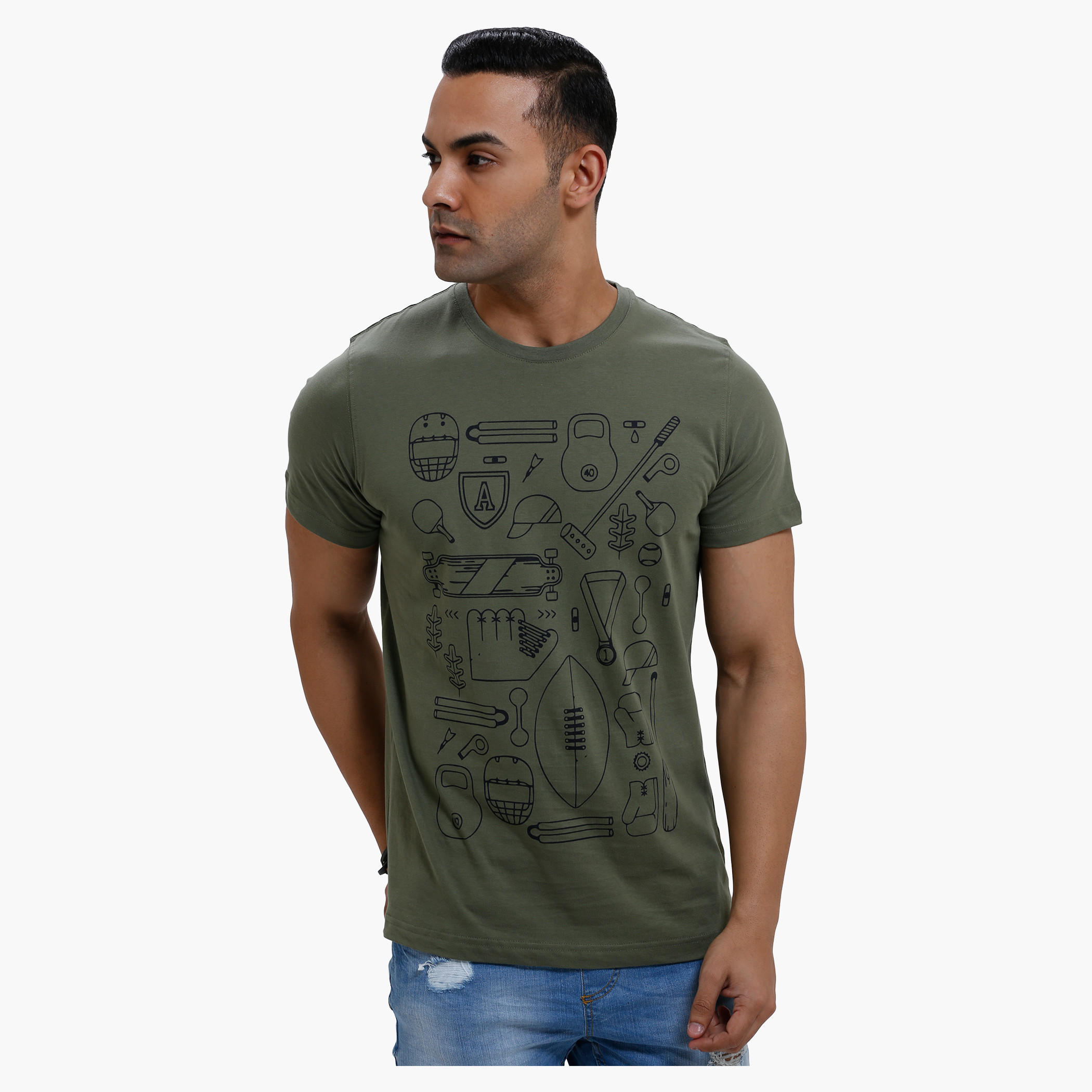 Printed Round Neck T-Shirt with Short Sleeves in Slim Fit-men-clothing-tshirtsandpolos-tshirts-image-1