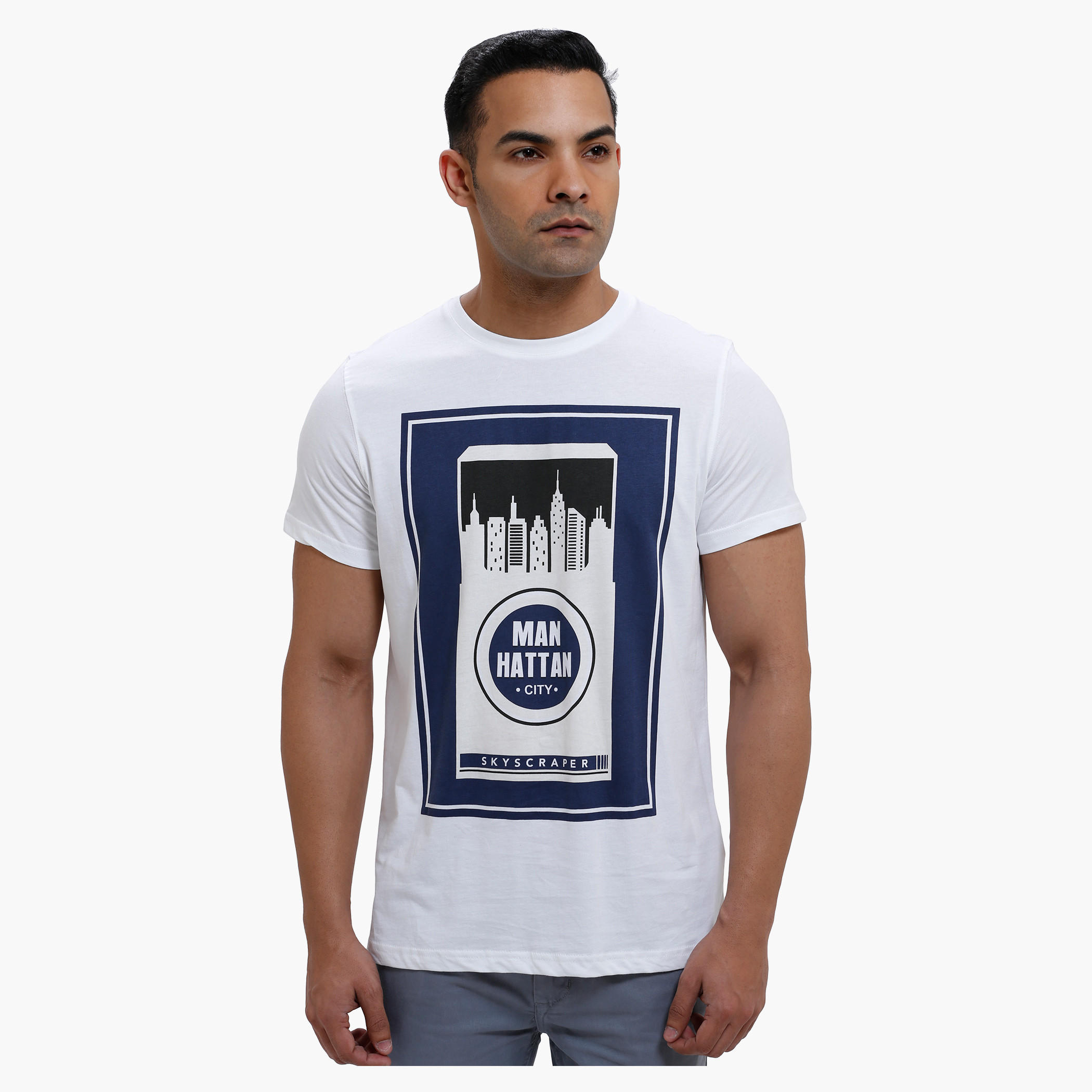 Printed Round Neck T-Shirt with Short Sleeves in Slim Fit-men-clothing-tshirtsandpolos-tshirts-image-1