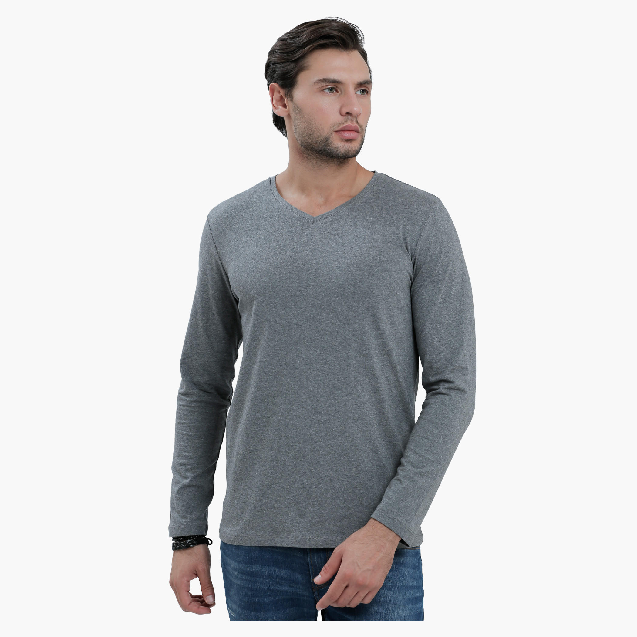 V-Neck T-Shirt with Long Sleeves in Slim Fit-men-clothing-tshirtsandpolos-tshirts-image-1
