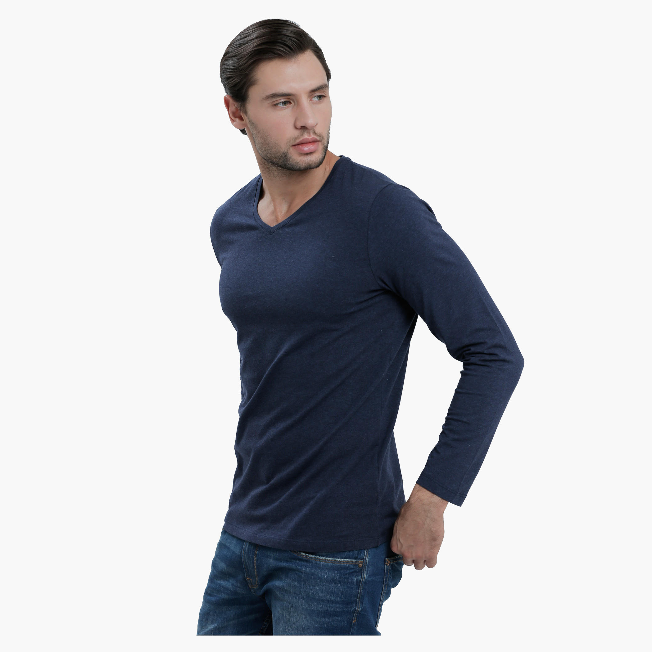 V-Neck T-Shirt with Long Sleeves in Slim Fit-men-clothing-tshirtsandpolos-tshirts-image-8