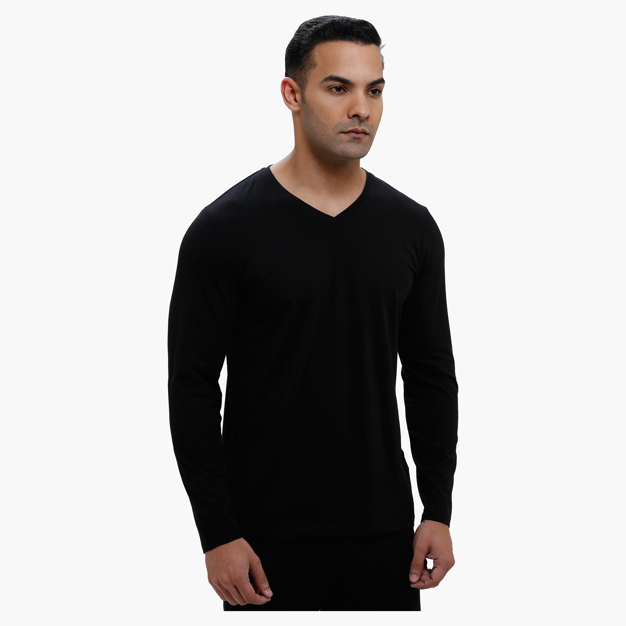 V-Neck T-Shirt with Long Sleeves in Slim Fit-men-clothing-tshirtsandpolos-tshirts-image-1