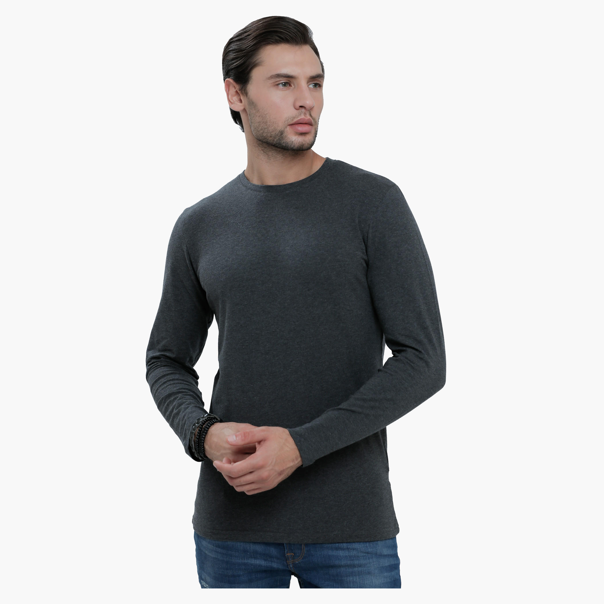 Crew Neck T-Shirt with Long Sleeves in Slim Fit-men-clothing-tshirtsandpolos-tshirts-image-1